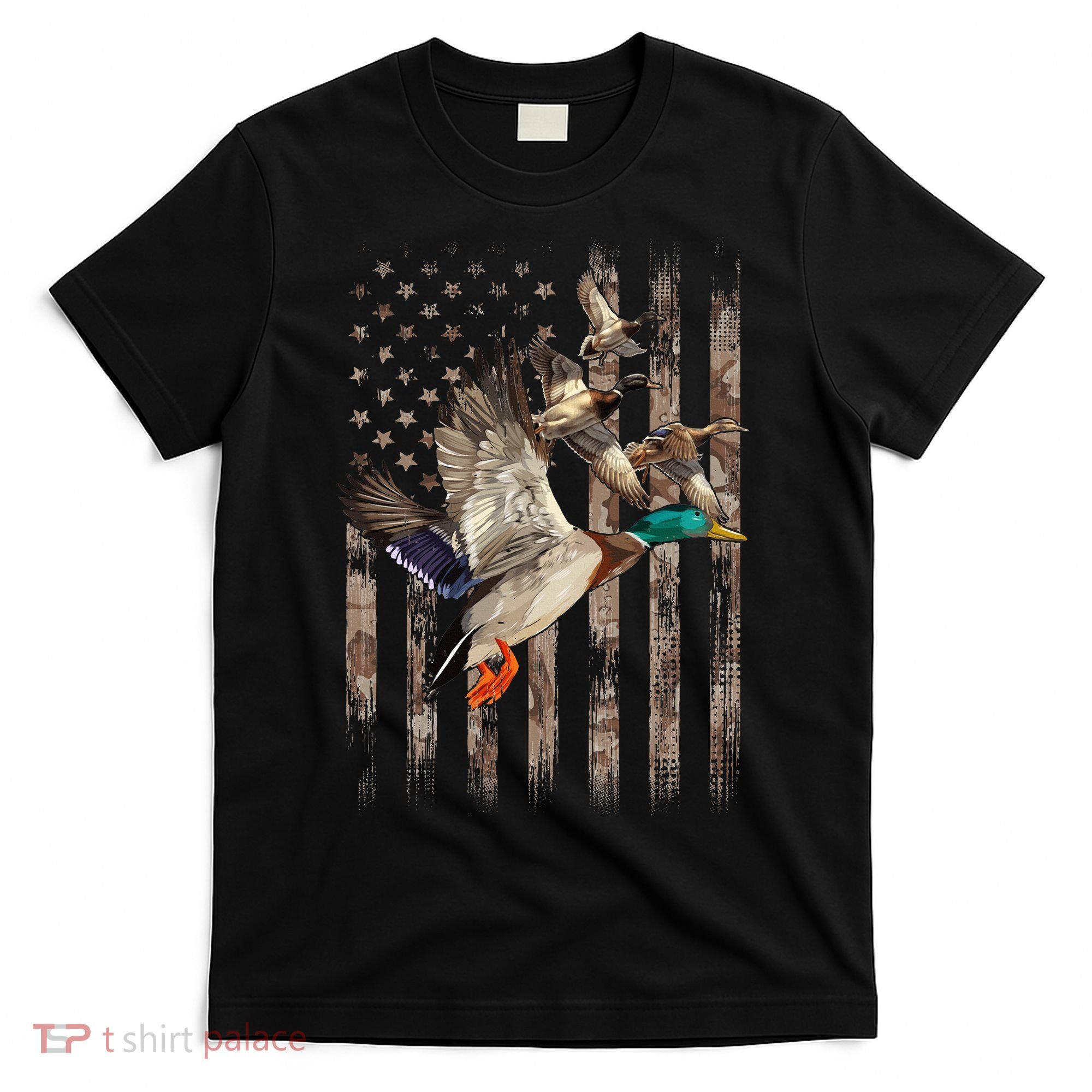 Duck Hunter American Flag Waterfowl Hunting Camouflage T-Shirt