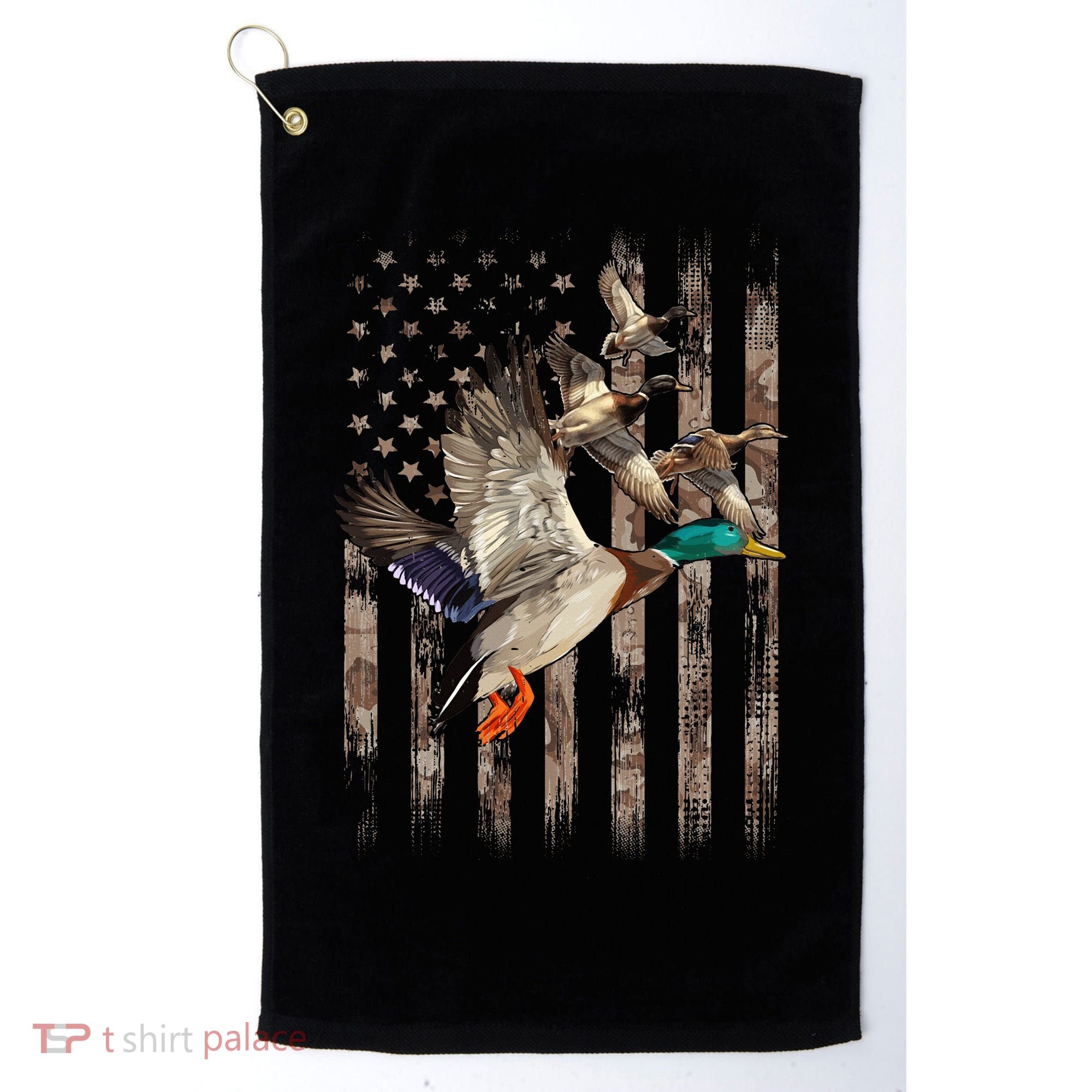 Duck Hunter American Flag Waterfowl Hunting Camouflage Golf Towel