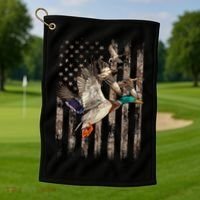 Duck Hunter American Flag Waterfowl Hunting Camouflage Golf Towel thumb 1