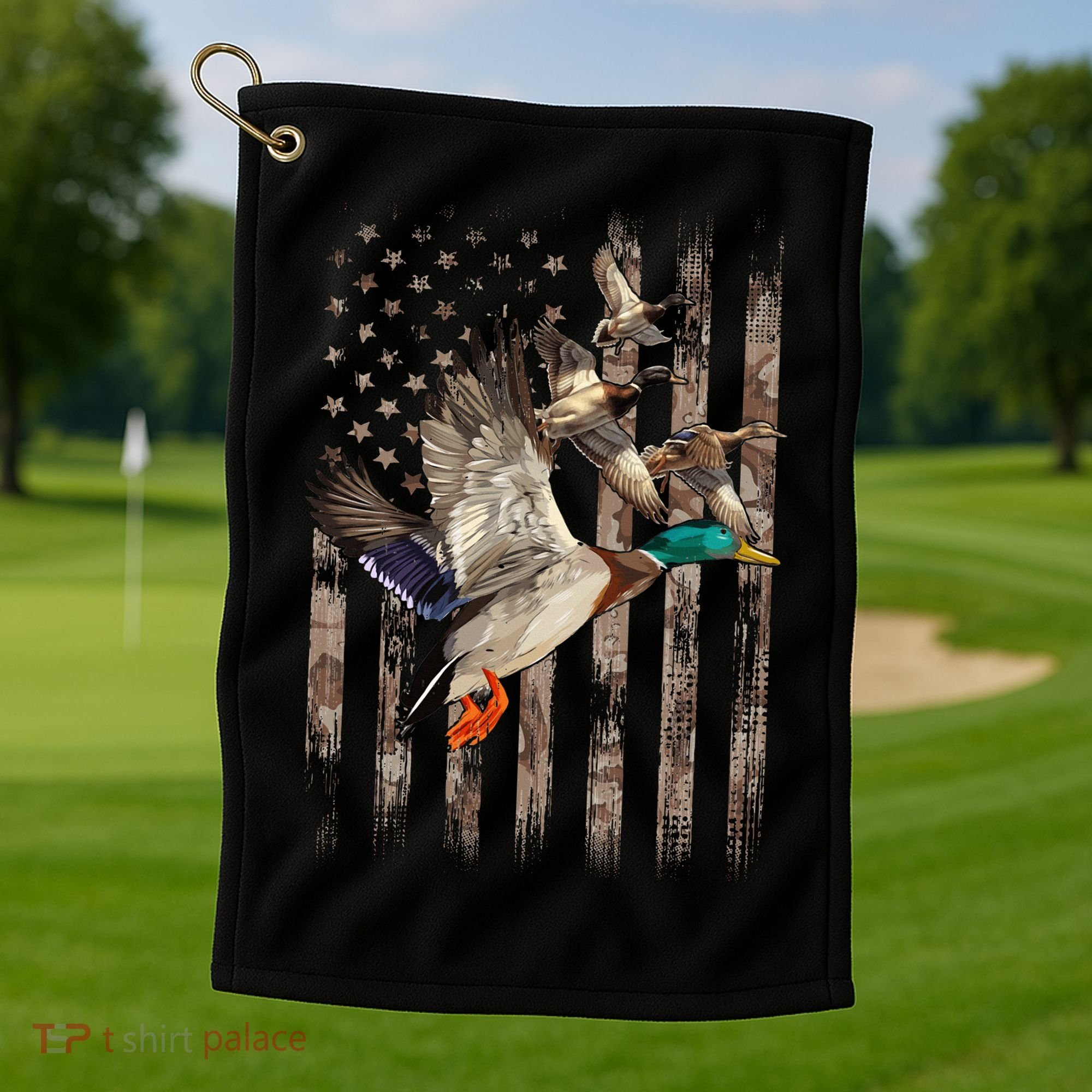 Duck Hunter American Flag Waterfowl Hunting Camouflage Golf Towel