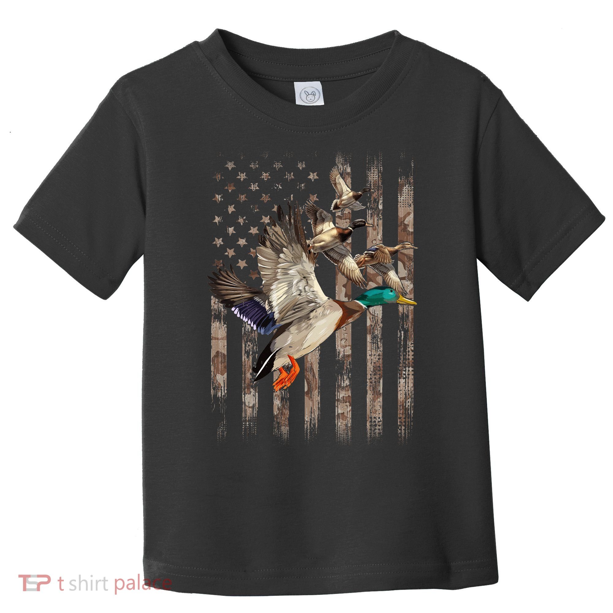 Duck Hunter American Flag Waterfowl Hunting Camouflage Toddler T-Shirt
