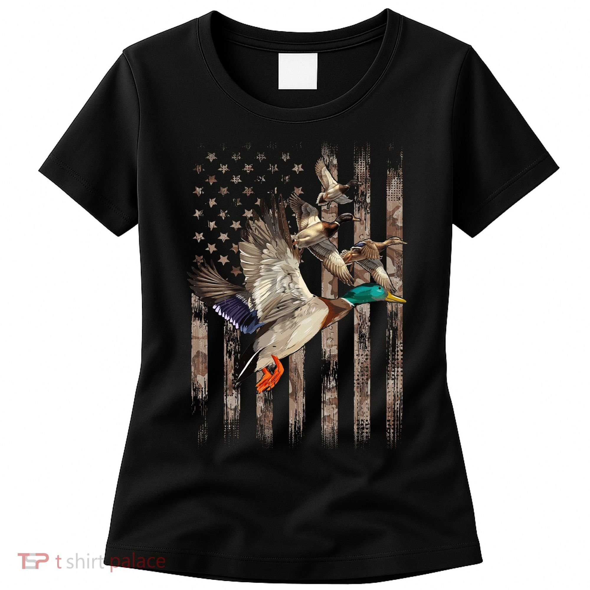 Duck Hunter American Flag Waterfowl Hunting Camouflage Women's T-Shirt