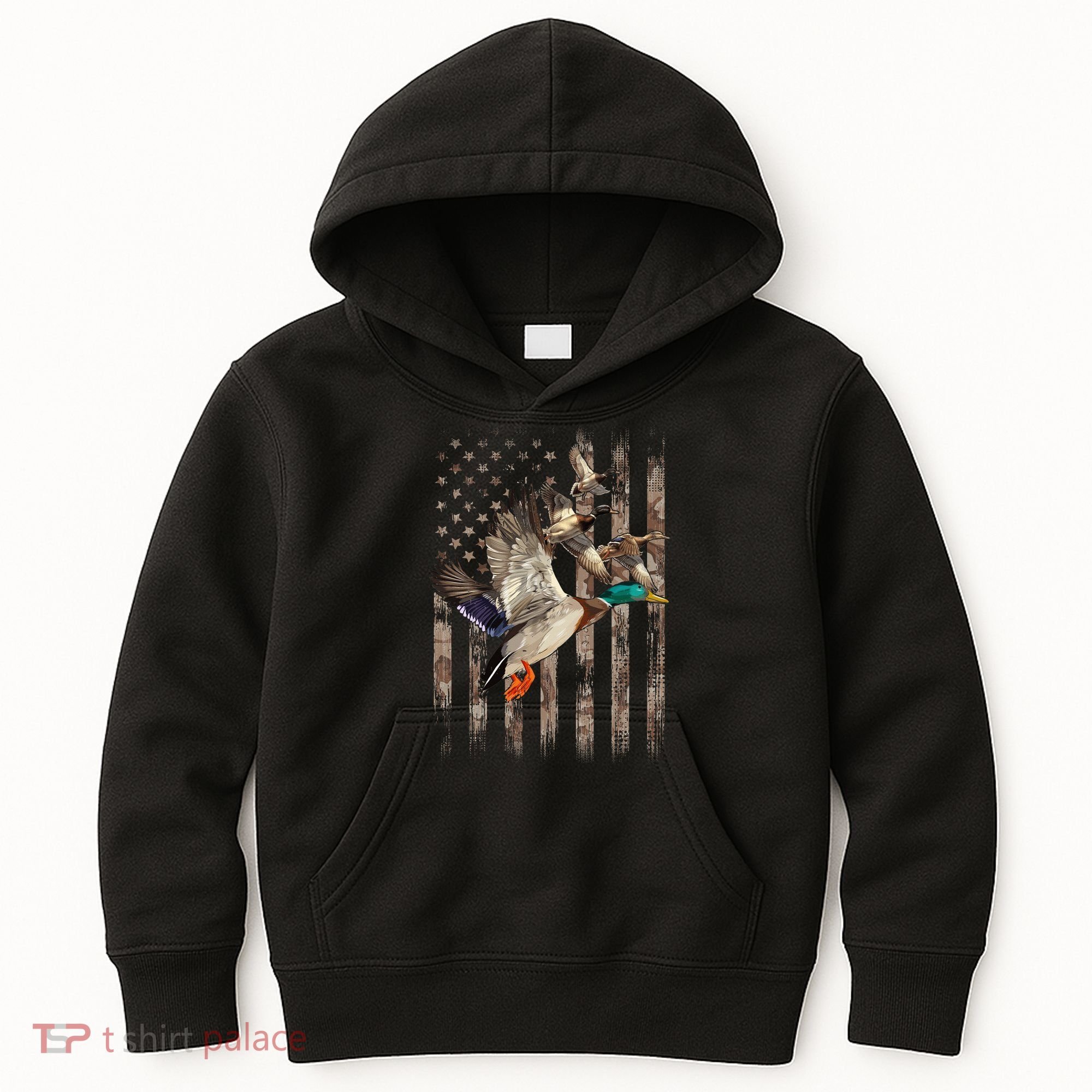 Duck Hunter American Flag Waterfowl Hunting Camouflage Kids Hoodie