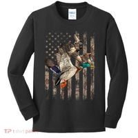 Duck Hunter American Flag Waterfowl Hunting Camouflage Kids Long Sleeve Shirt thumb 0