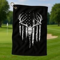 Deer Hunting American Flag Bowhunting Whitetail Bow Hunter Golf Towel thumb 1