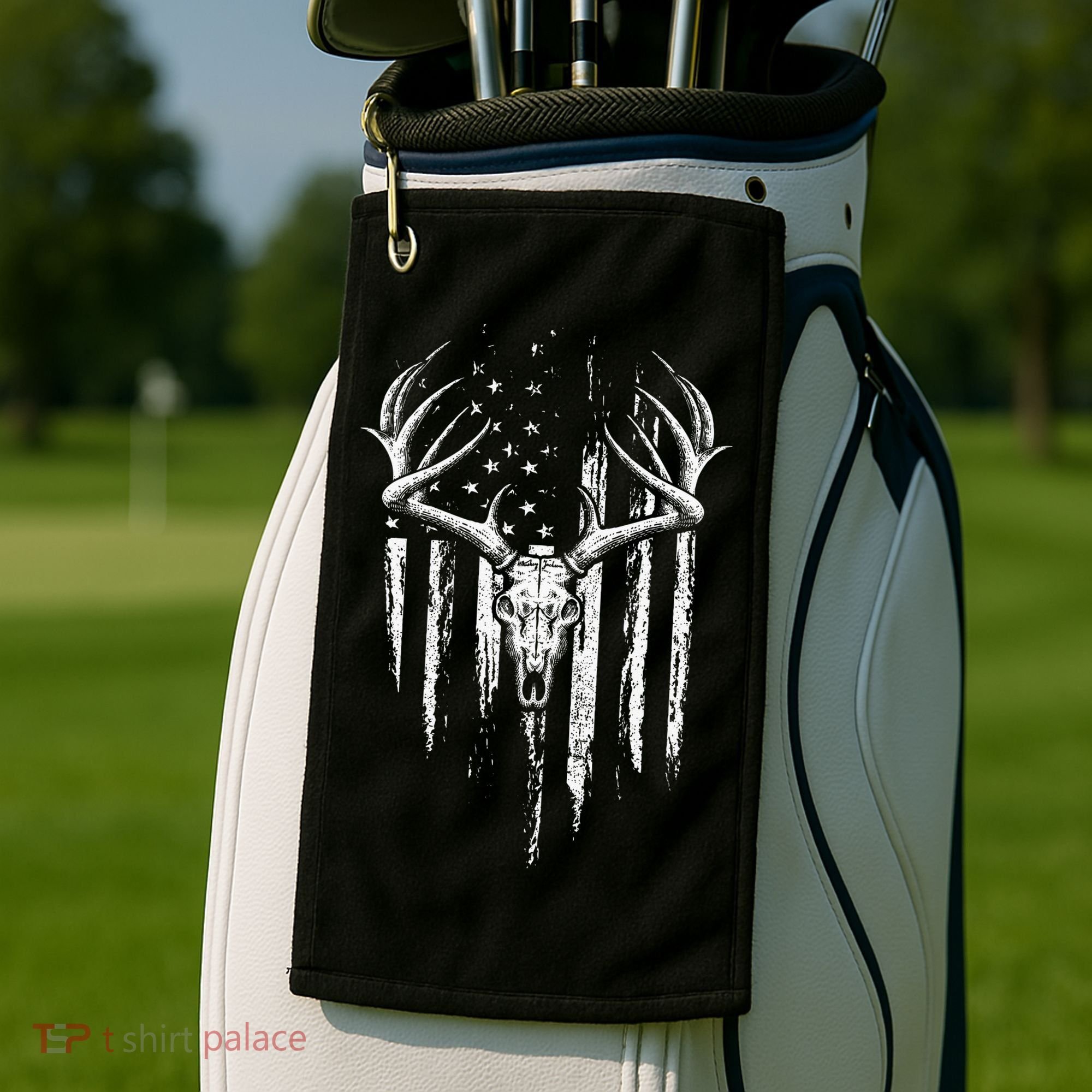 Deer Hunting American Flag Bowhunting Whitetail Bow Hunter Golf Towel