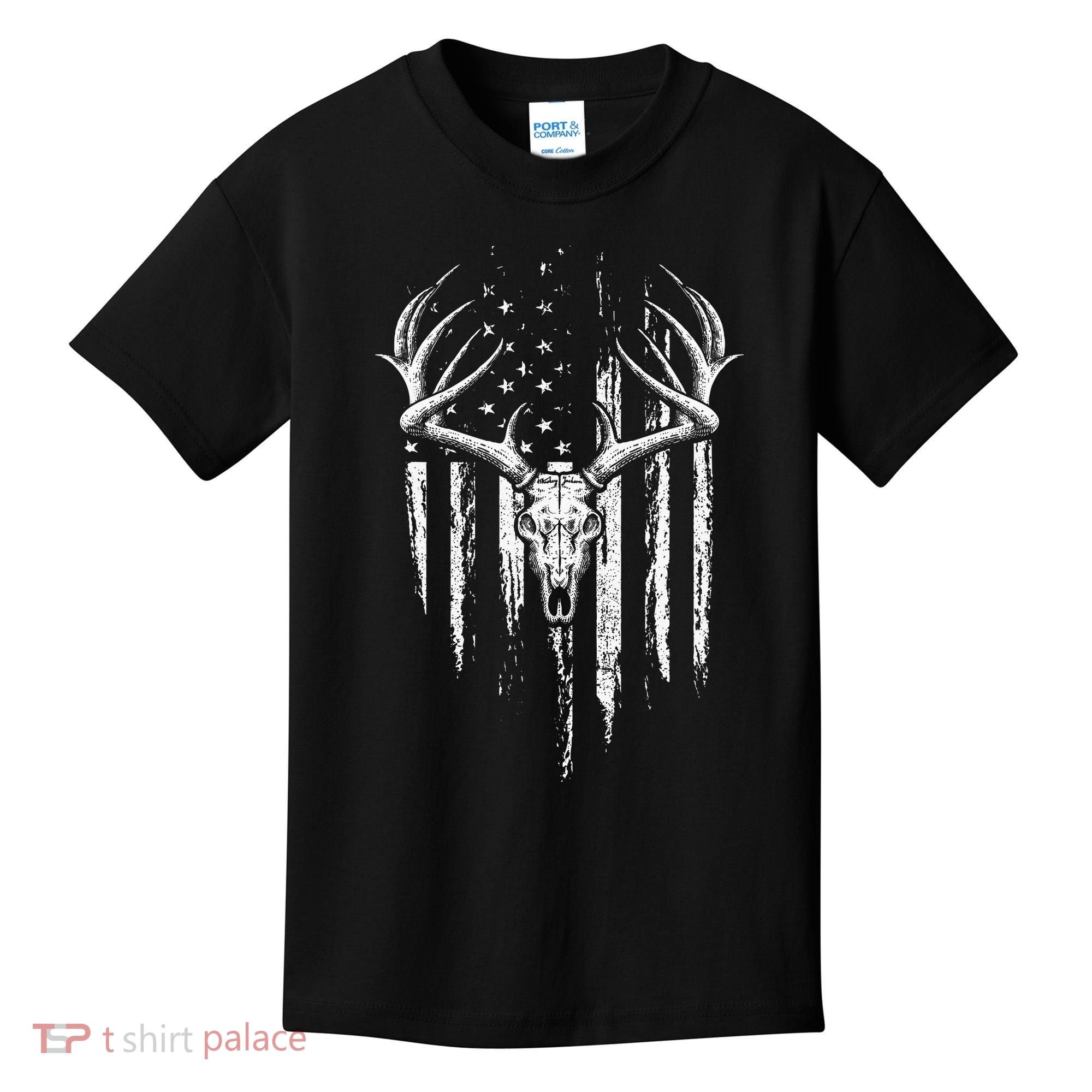 Deer Hunting American Flag Bowhunting Whitetail Bow Hunter Kids T-Shirt