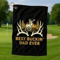 Deer Hunting Best Buckin Dad Ever Hunting Fathers Day Gift Golf Towel thumb 1