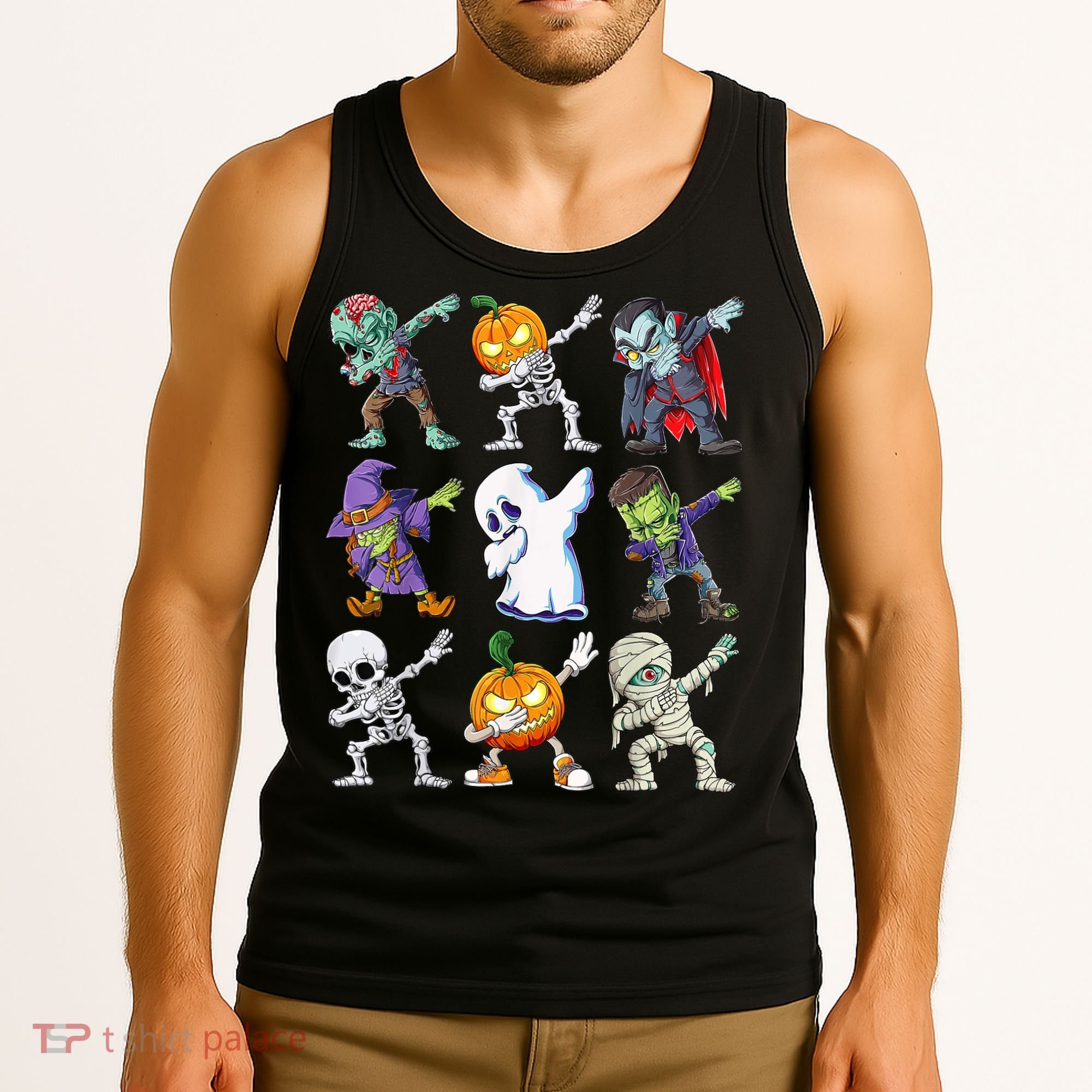 Dabbing Halloween Boys Skeleton Zombie Scary Pumpkin Mummy Tank Top
