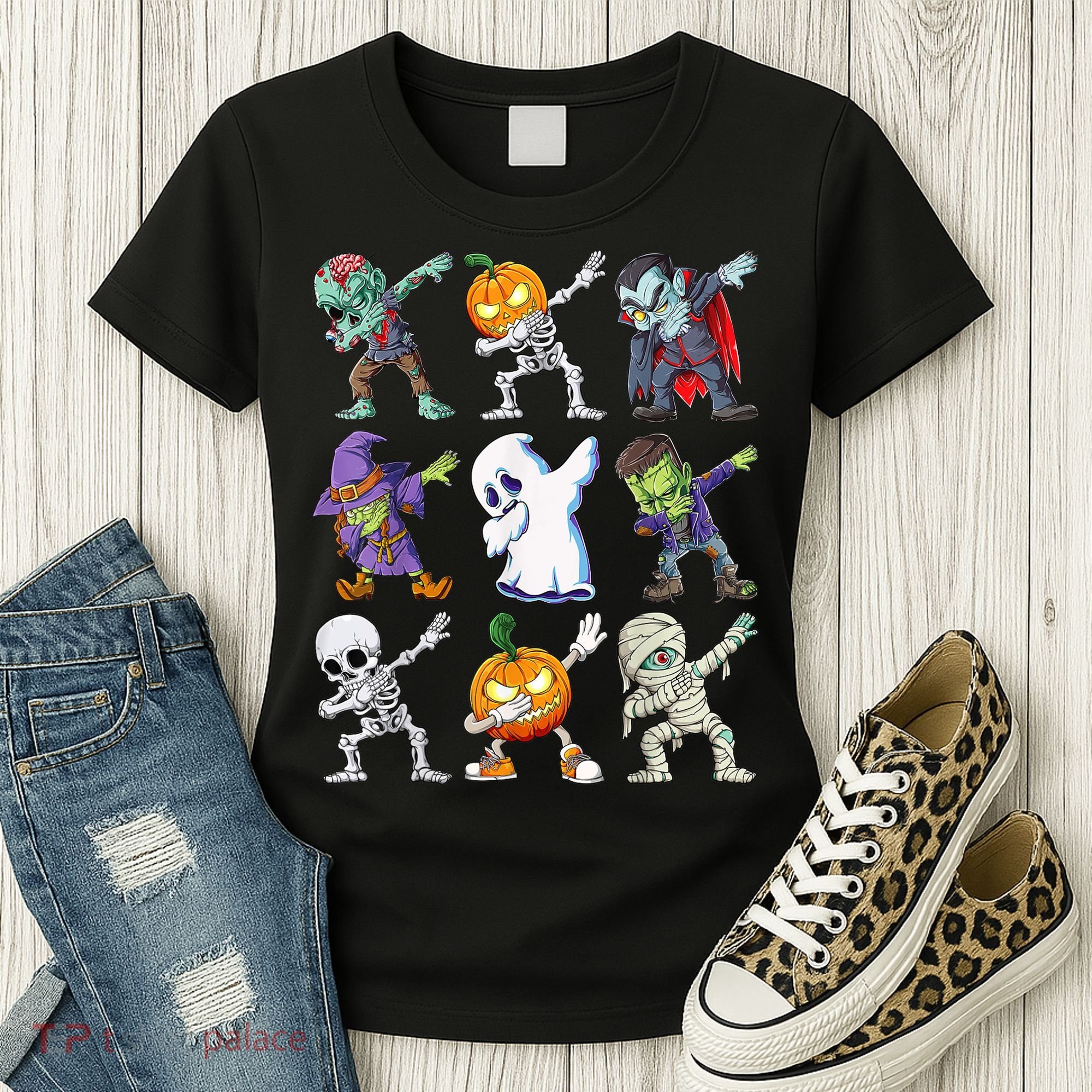 Dabbing Halloween Boys Skeleton Zombie Scary Pumpkin Mummy Women's T-Shirt