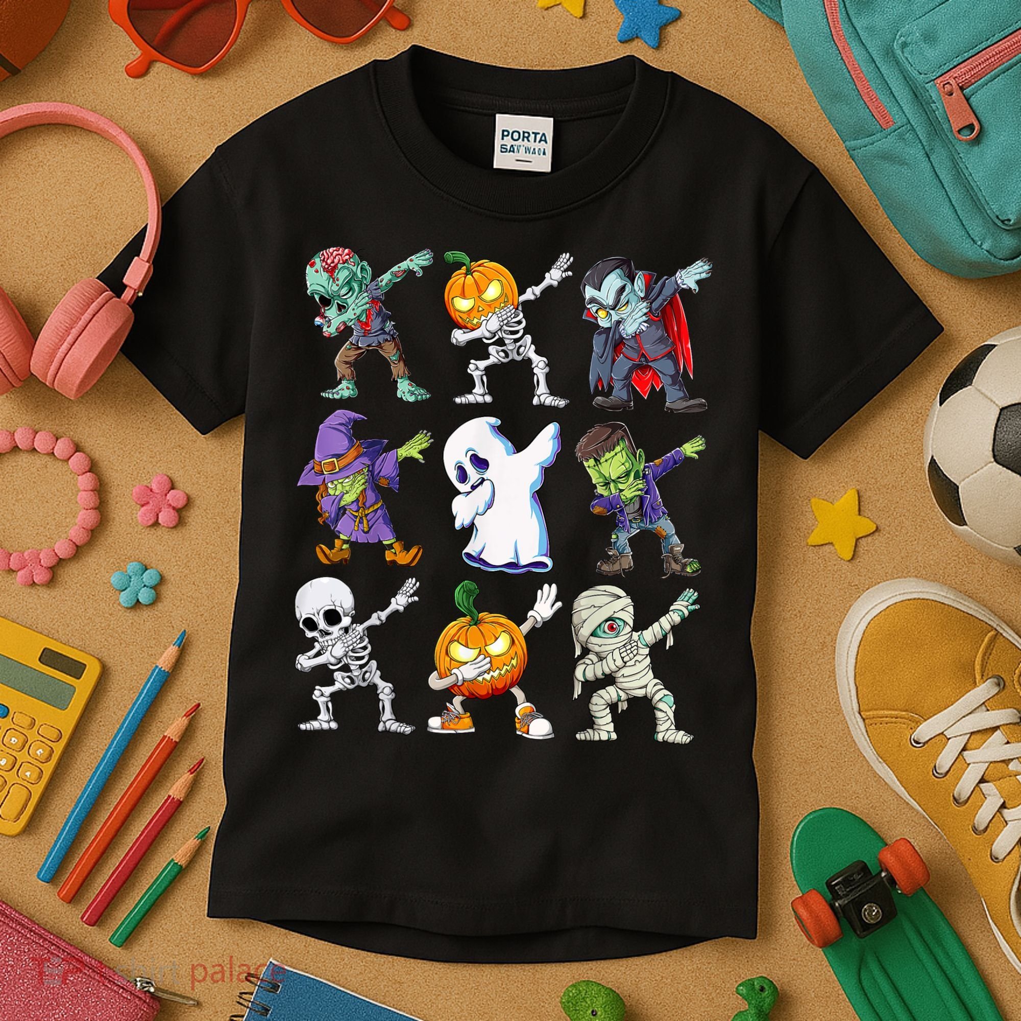 Dabbing Halloween Boys Skeleton Zombie Scary Pumpkin Mummy Kids T-Shirt