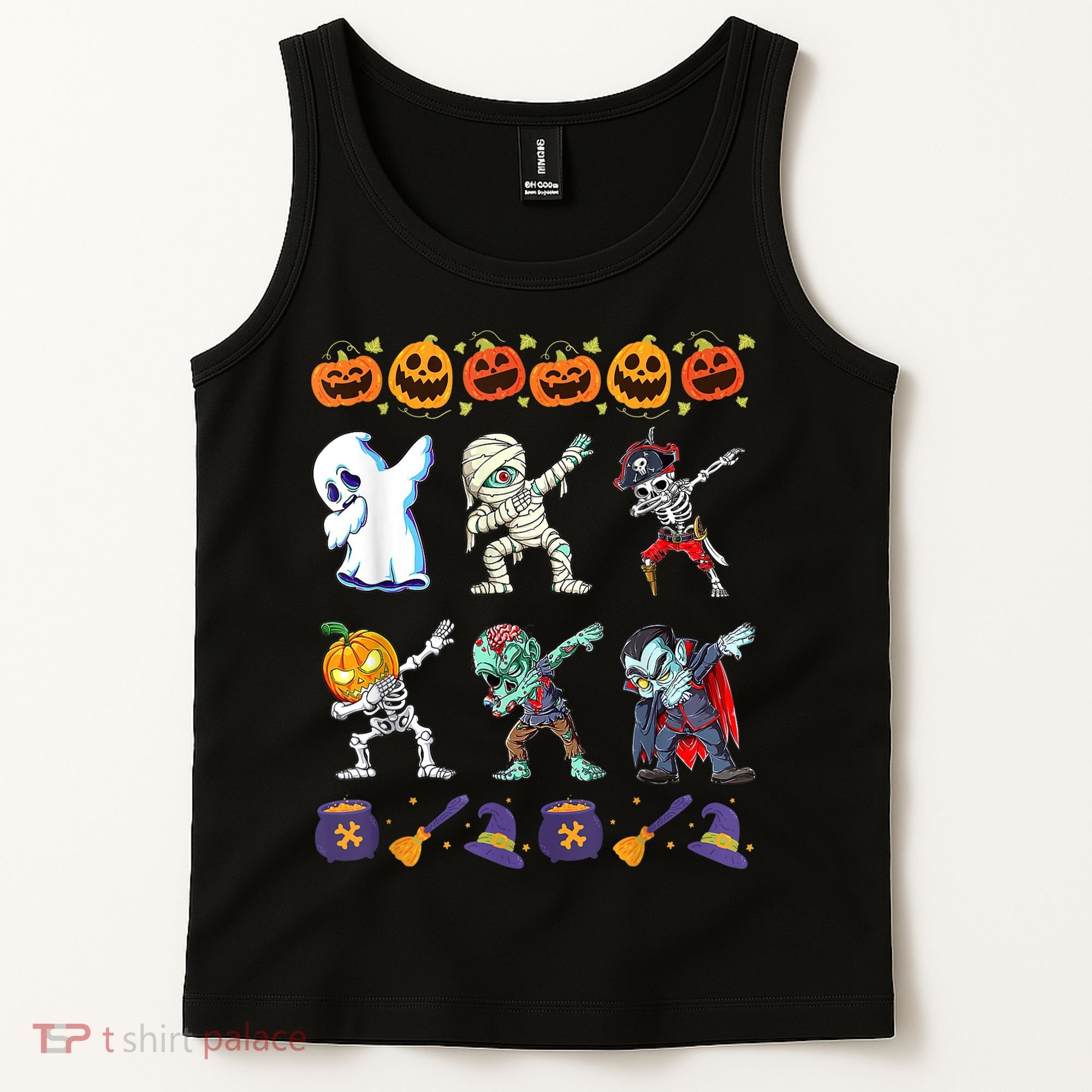 Dabbing Halloween Boys Skeleton Zombie Scary Pumpkin Mummy Tank Top