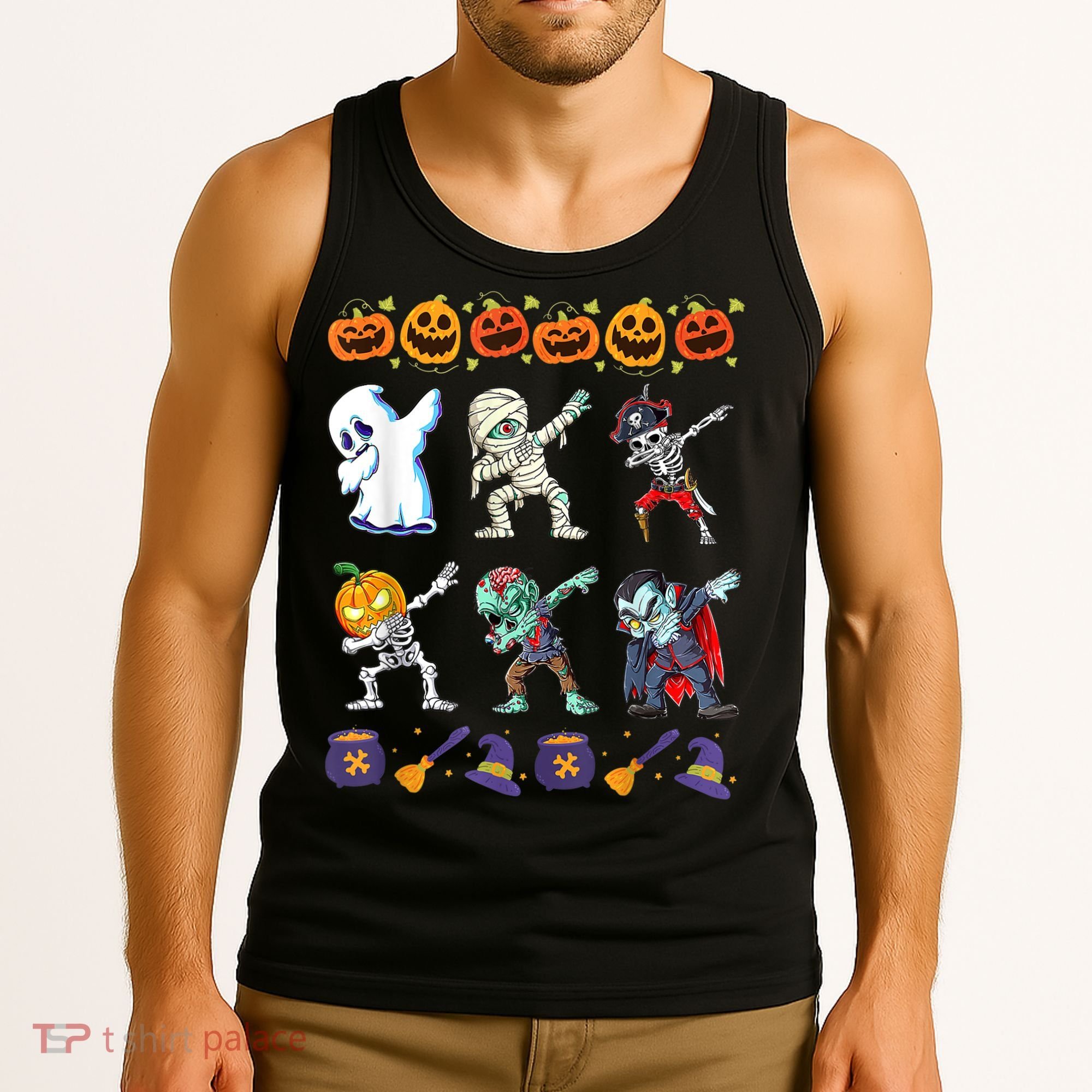 Dabbing Halloween Boys Skeleton Zombie Scary Pumpkin Mummy Tank Top