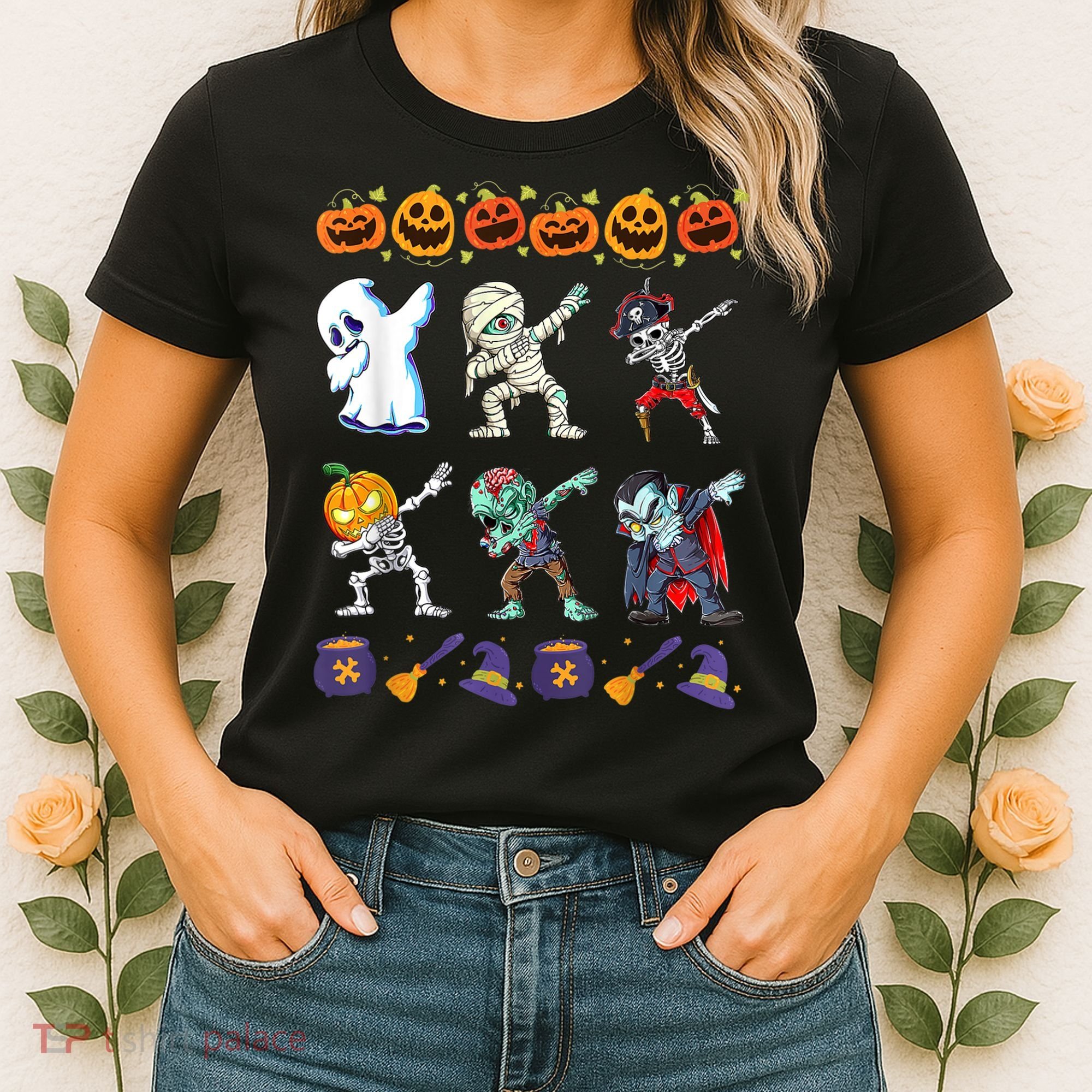 Dabbing Halloween Boys Skeleton Zombie Scary Pumpkin Mummy Women's T-Shirt