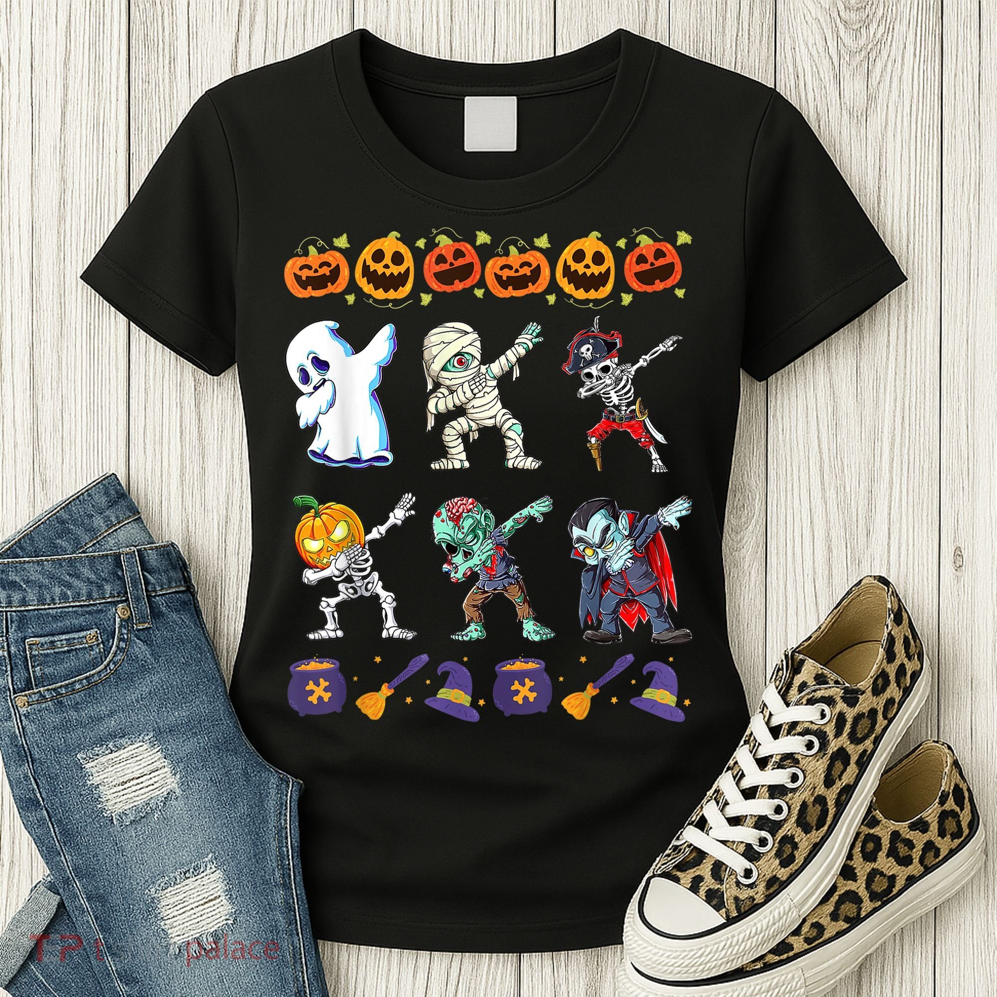 Dabbing Halloween Boys Skeleton Zombie Scary Pumpkin Mummy Women's T-Shirt