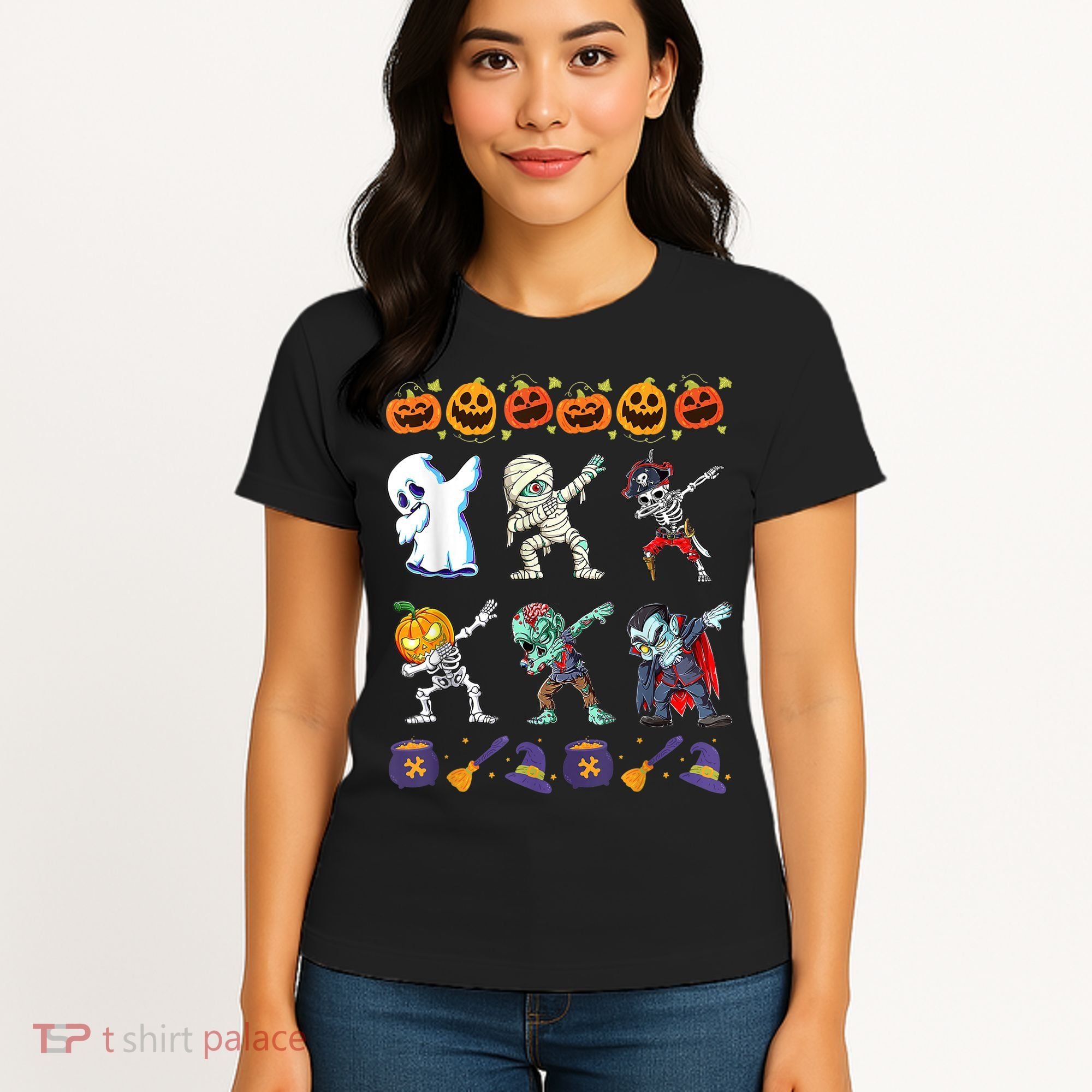Dabbing Halloween Boys Skeleton Zombie Scary Pumpkin Mummy Women's T-Shirt