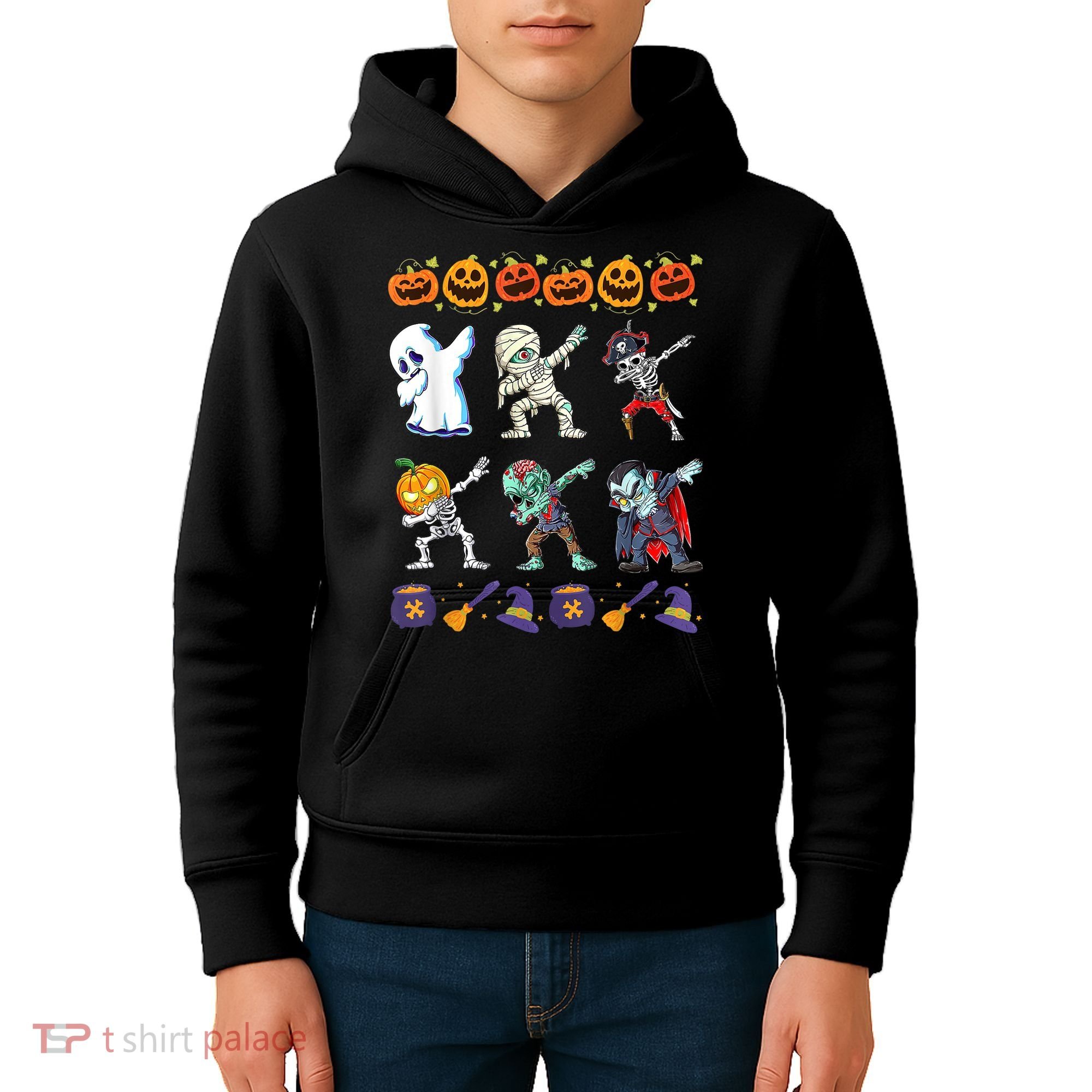 Dabbing Halloween Boys Skeleton Zombie Scary Pumpkin Mummy Kids Hoodie