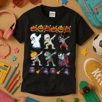 Dabbing Halloween Boys Skeleton Zombie Scary Pumpkin Mummy Kids T-Shirt thumb 3