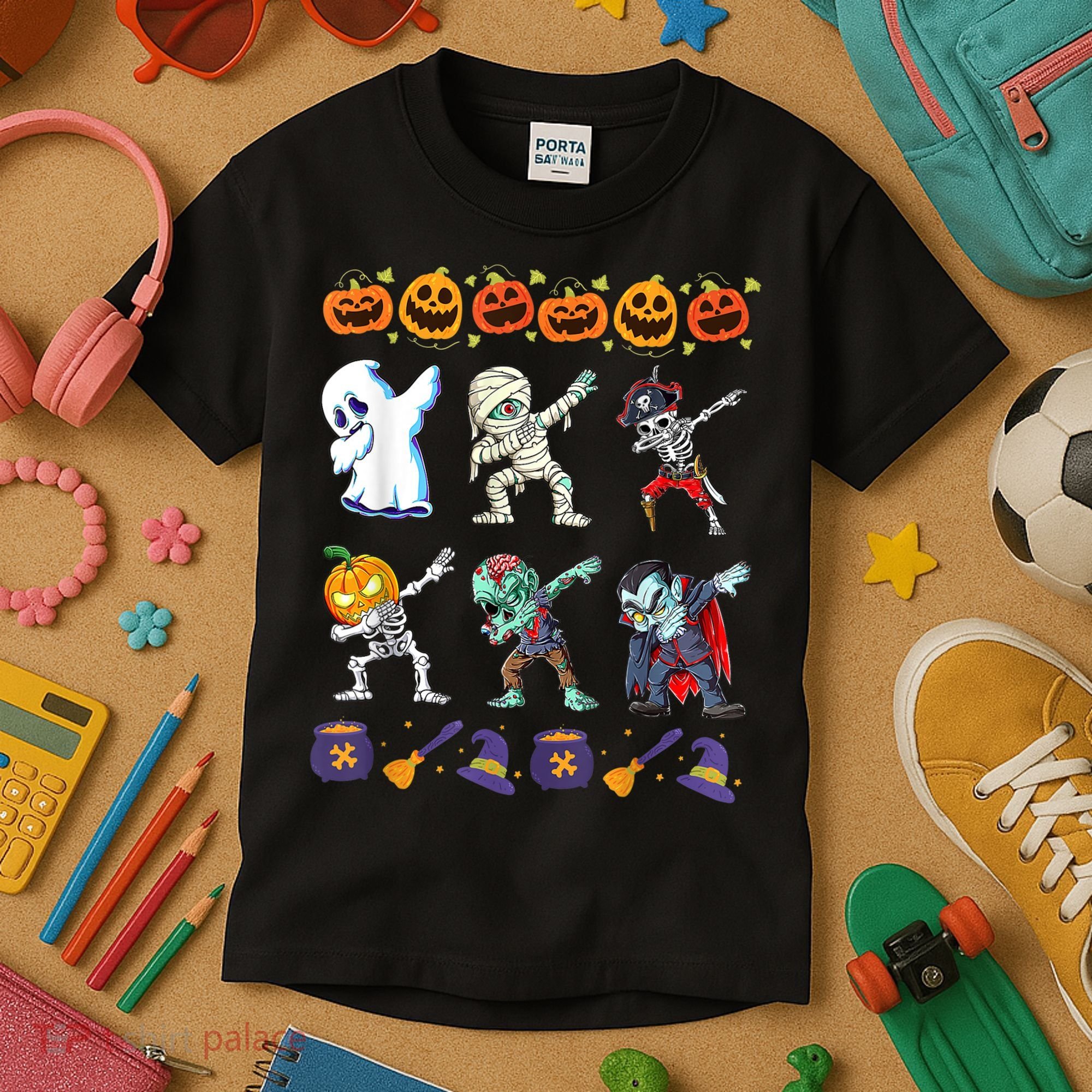 Dabbing Halloween Boys Skeleton Zombie Scary Pumpkin Mummy Kids T-Shirt