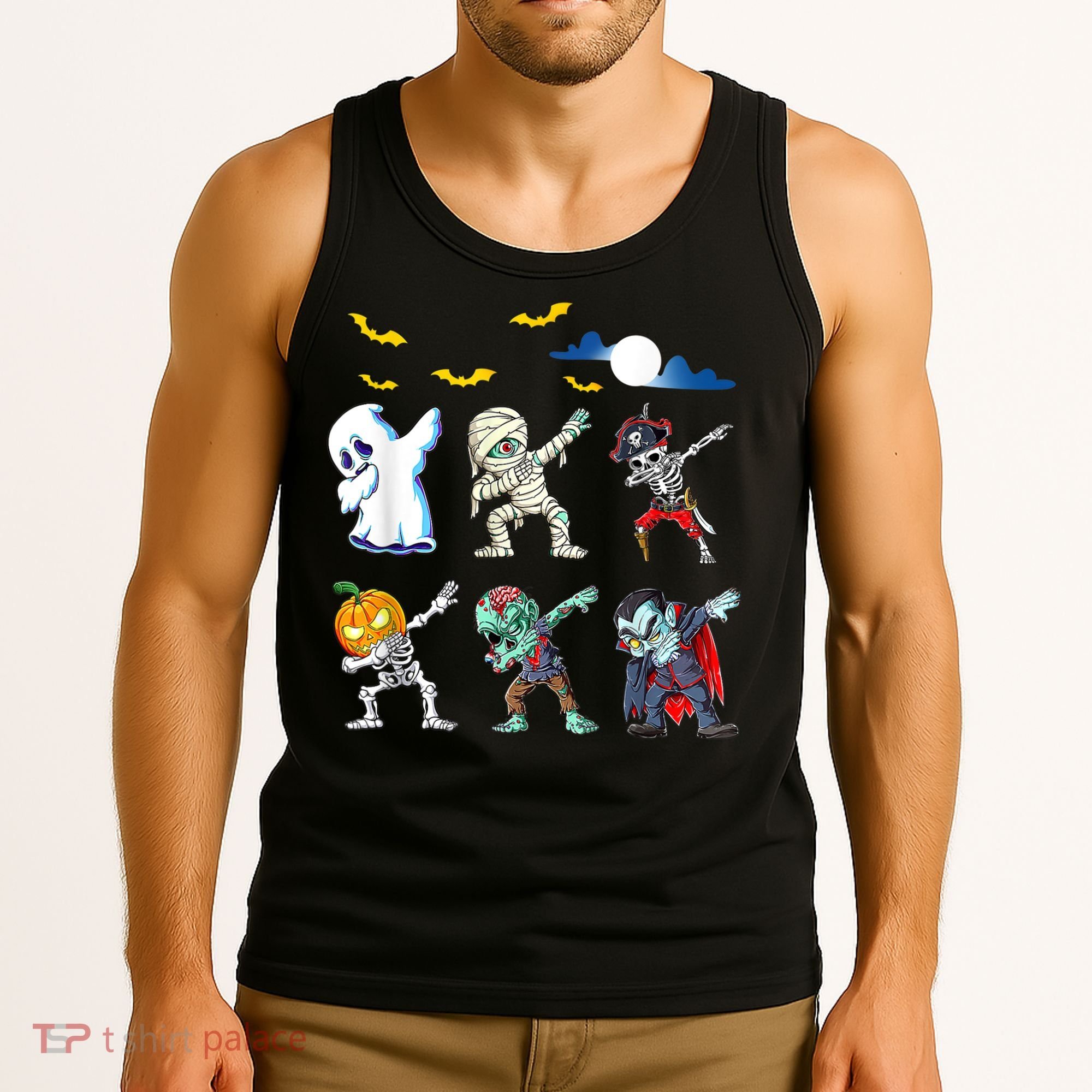 Dabbing Halloween Boys Skeleton Zombie Scary Pumpkin Mummy Tank Top
