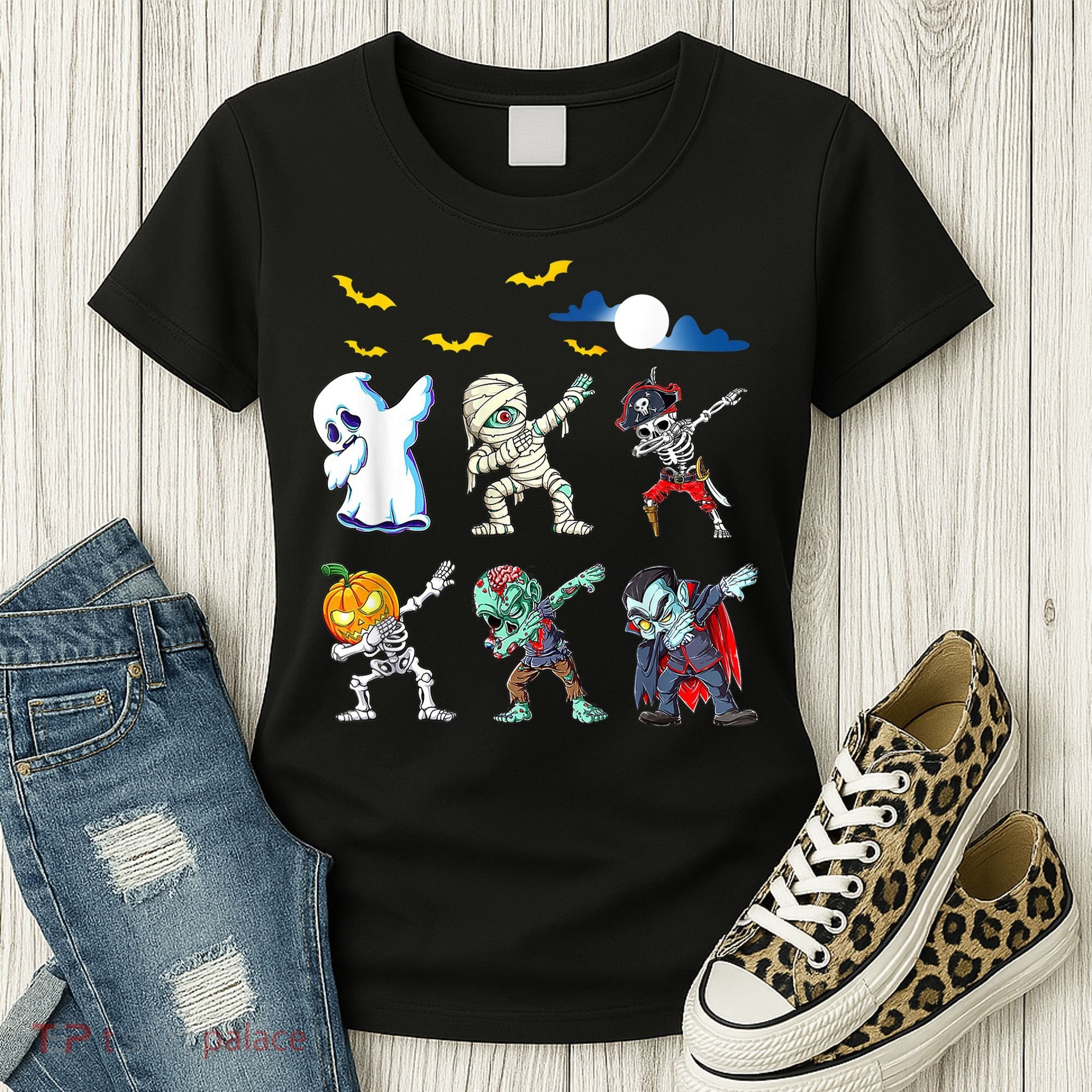 Dabbing Halloween Boys Skeleton Zombie Scary Pumpkin Mummy Women's T-Shirt