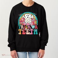 Dentist Halloween Boo Ghost Retro Groovy Trick Or Teeth Gift Women's Sweatshirt thumb 0
