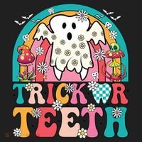 Dentist Halloween Boo Ghost Retro Groovy Trick Or Teeth Gift Women's Sweatshirt thumb 2