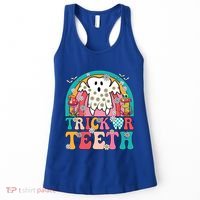 Dentist Halloween Boo Ghost Retro Groovy Trick Or Teeth Gift Women's Tank Top thumb 0