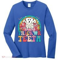 Dentist Halloween Boo Ghost Retro Groovy Trick Or Teeth Gift Women's Long Sleeve Shirt thumb 0