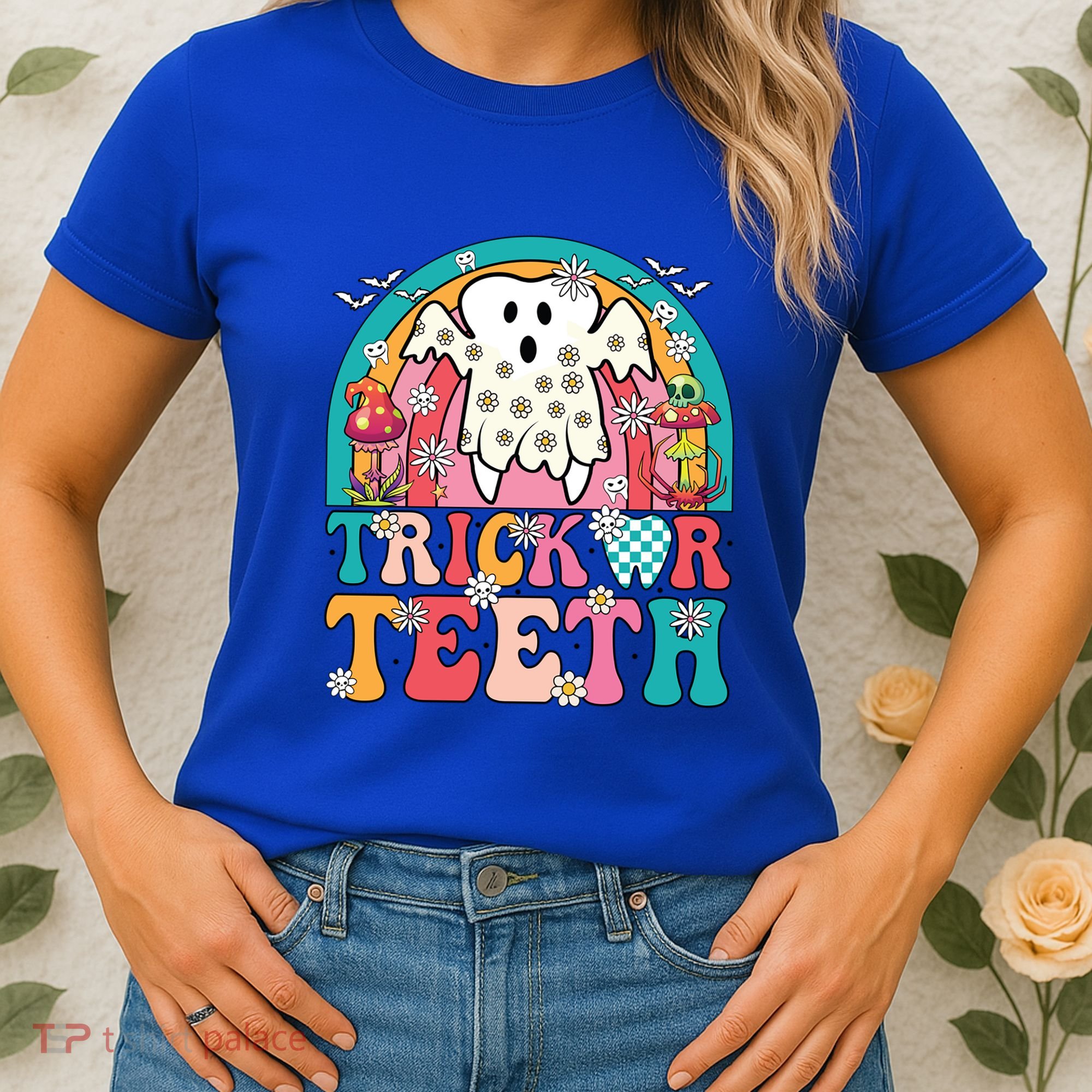Dentist Halloween Boo Ghost Retro Groovy Trick Or Teeth Gift Women's T-Shirt