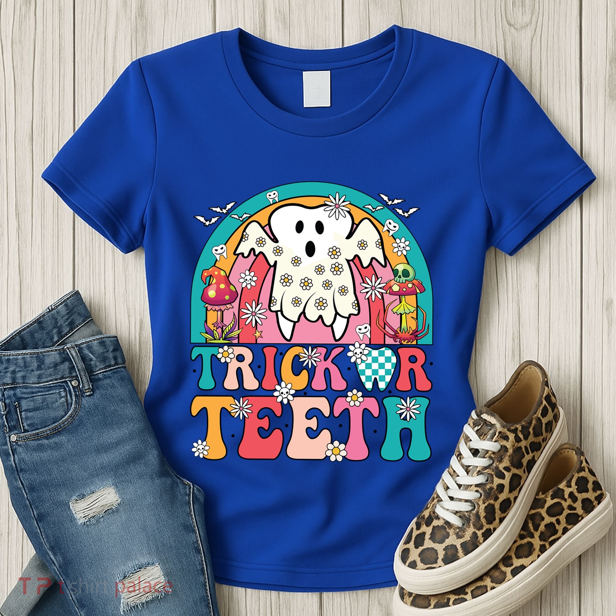 Dentist Halloween Boo Ghost Retro Groovy Trick Or Teeth Gift Women's T-Shirt