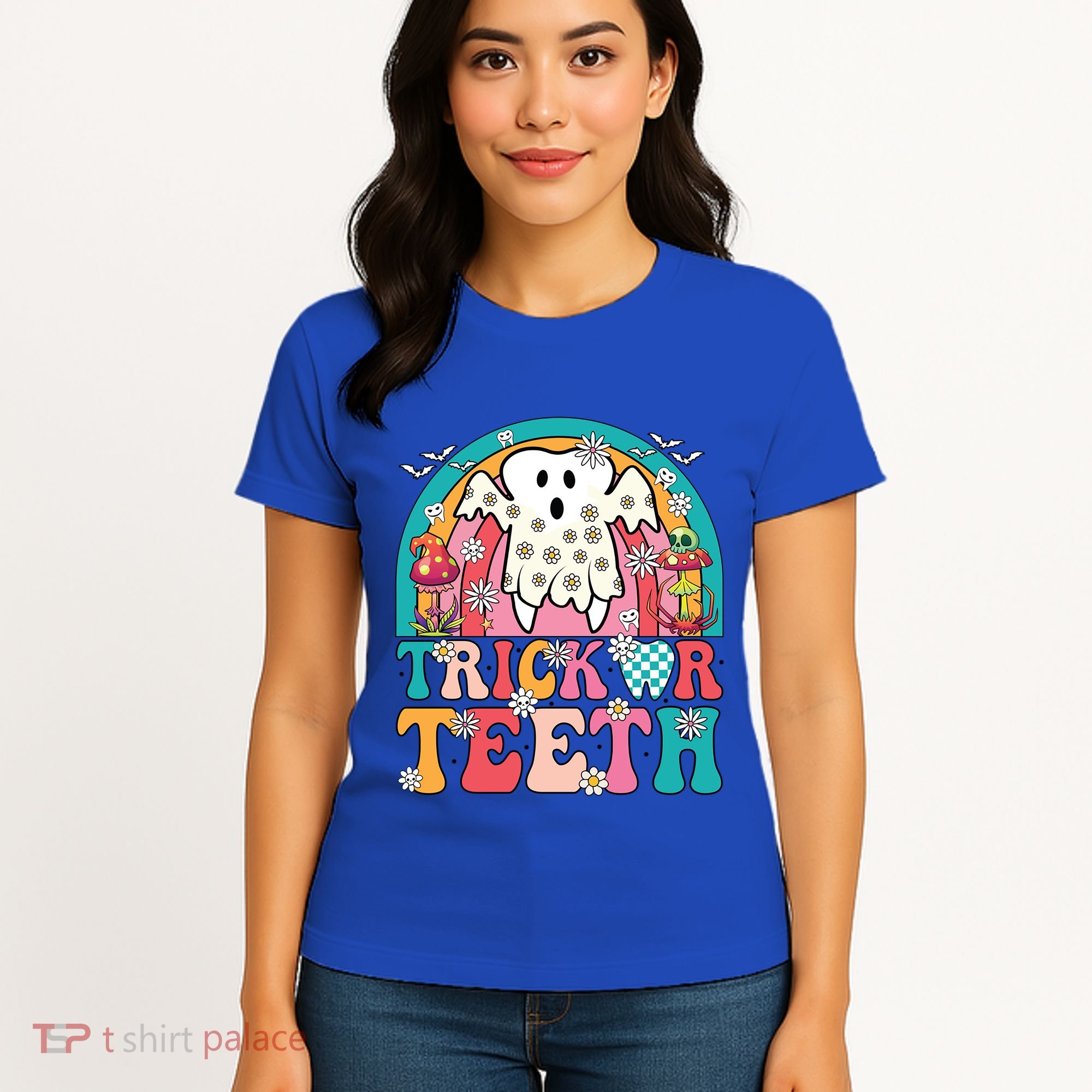 Dentist Halloween Boo Ghost Retro Groovy Trick Or Teeth Gift Women's T-Shirt