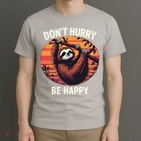 Don't Hurry Be Happy Cute Lazy Funny Sloth T-Shirt thumb 3