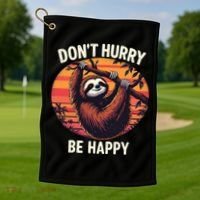 Don't Hurry Be Happy Cute Lazy Funny Sloth Golf Towel thumb 1