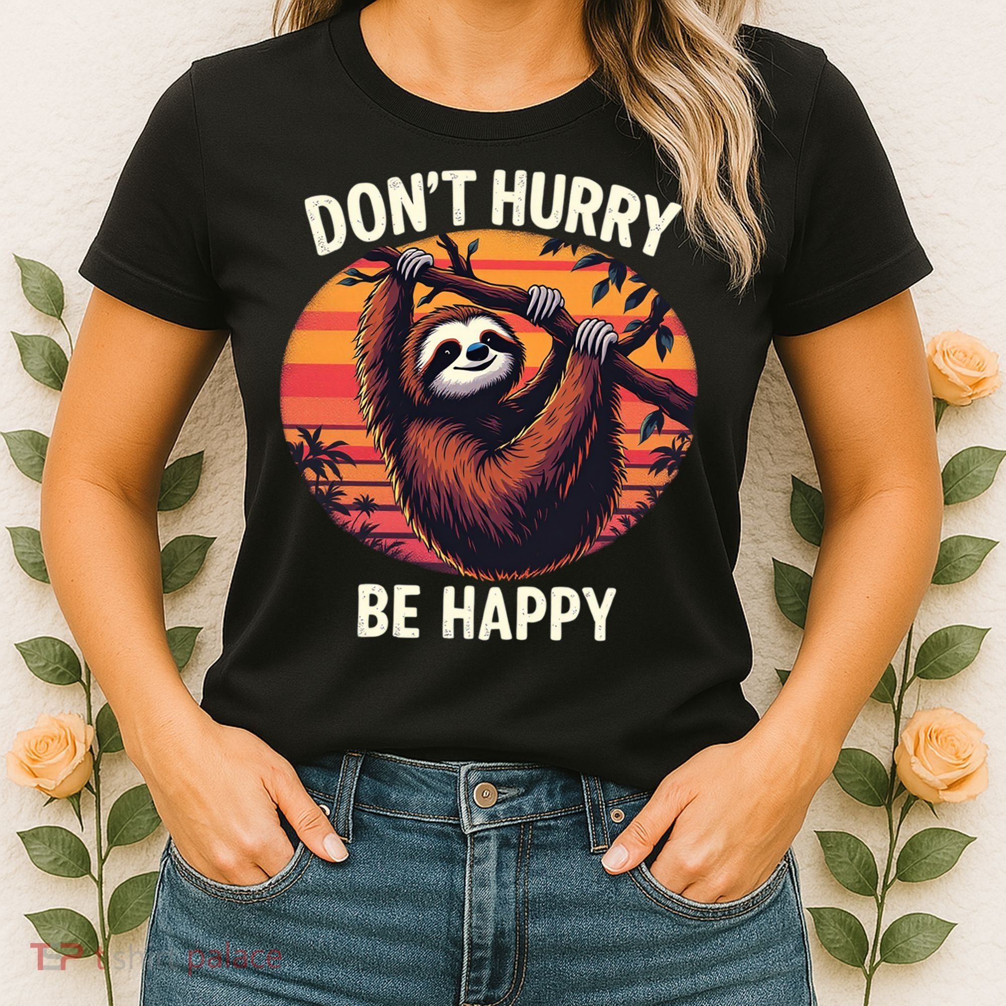 Don't Hurry Be Happy Cute Lazy Funny Sloth Women's T-Shirt