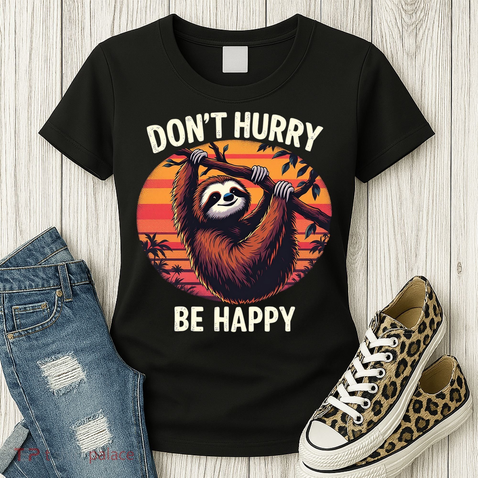 Don't Hurry Be Happy Cute Lazy Funny Sloth Women's T-Shirt