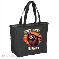 Don't Hurry Be Happy Cute Lazy Funny Sloth Tote Bag thumb 2