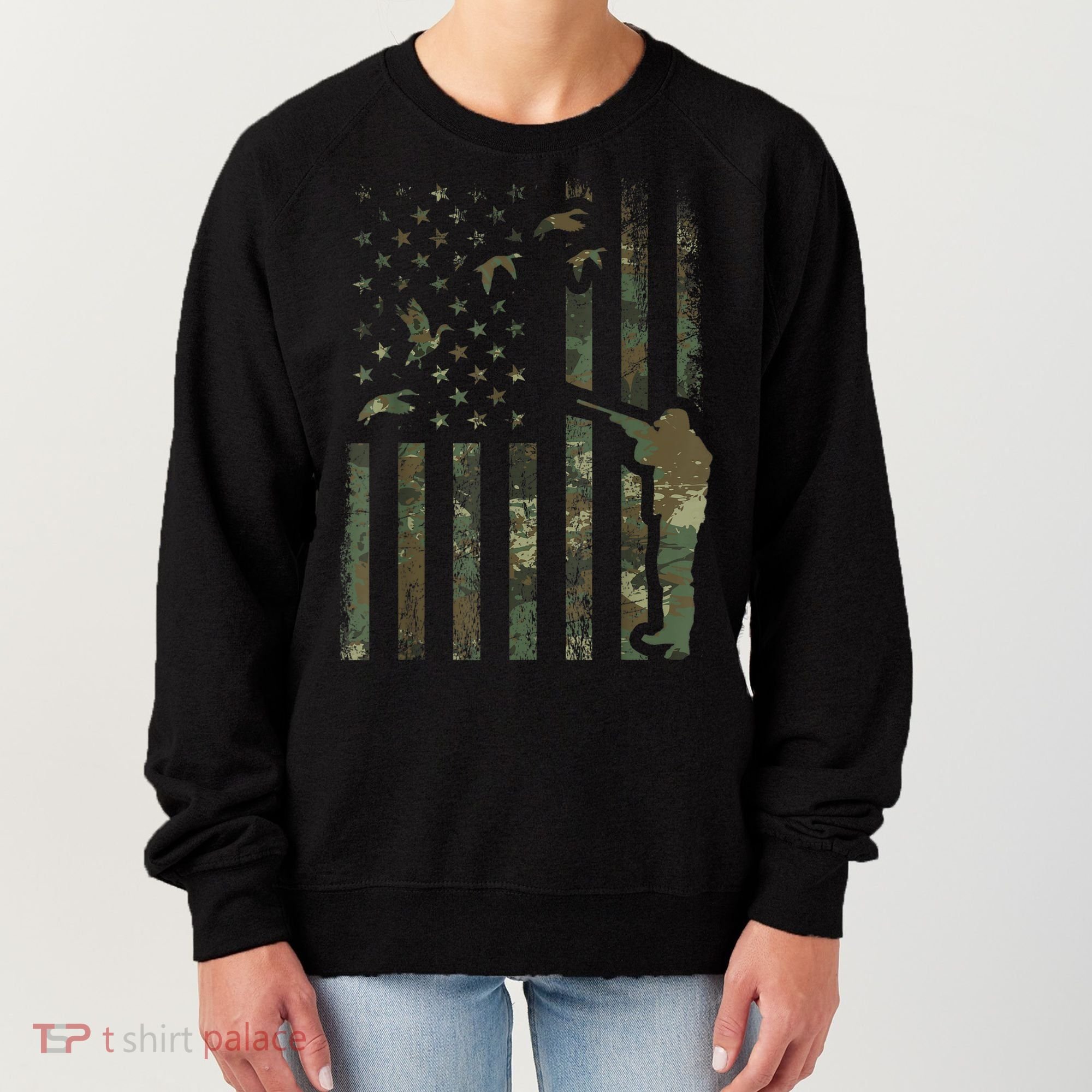Duck Hunting Camo Men Camouflage Hunter American Flag Women's Sweatshirt