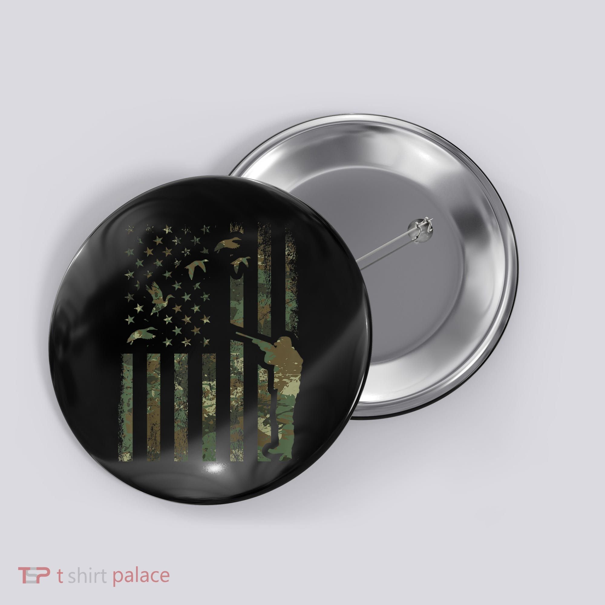 Duck Hunting Camo Men Camouflage Hunter American Flag Button