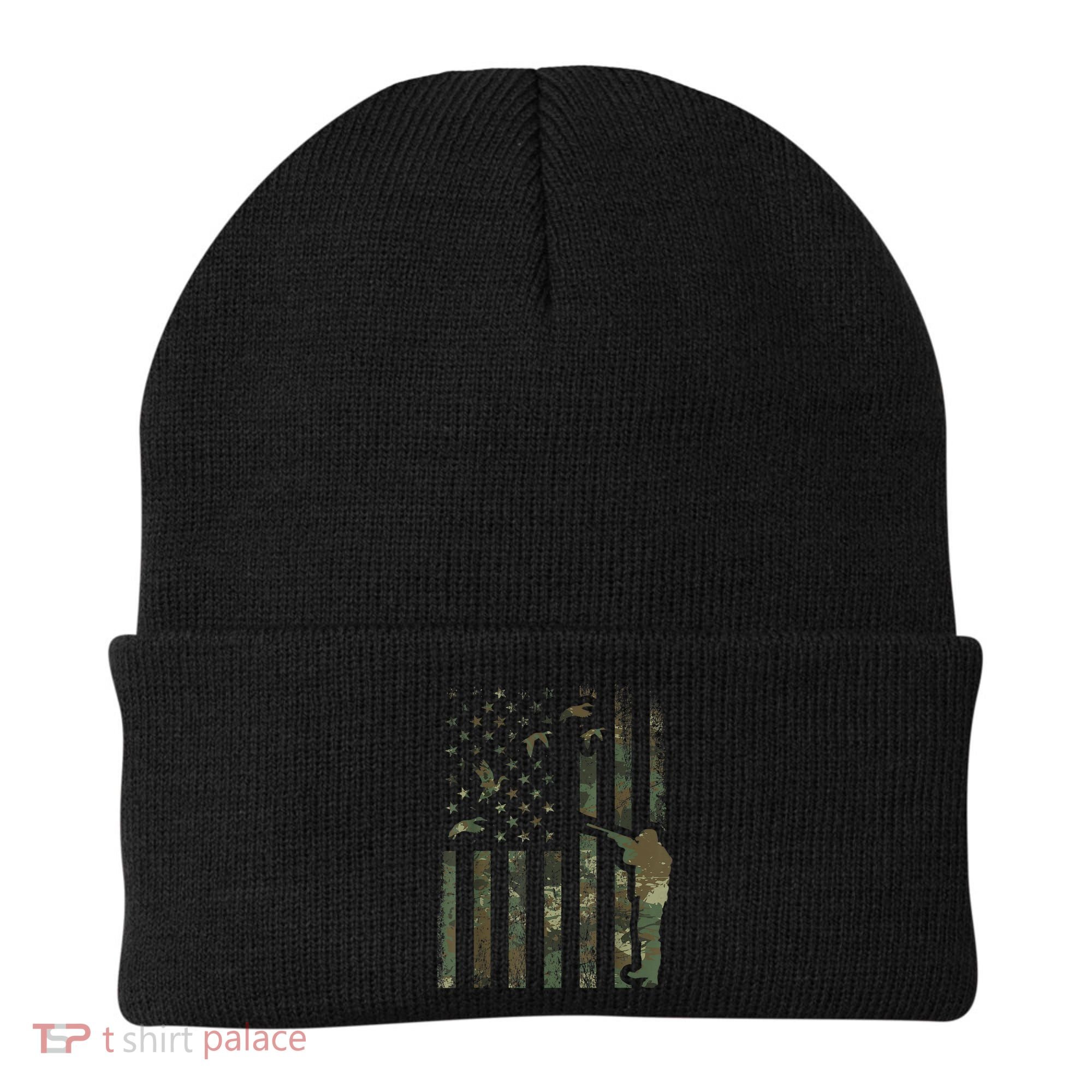 Duck Hunting Camo Men Camouflage Hunter American Flag Beanie
