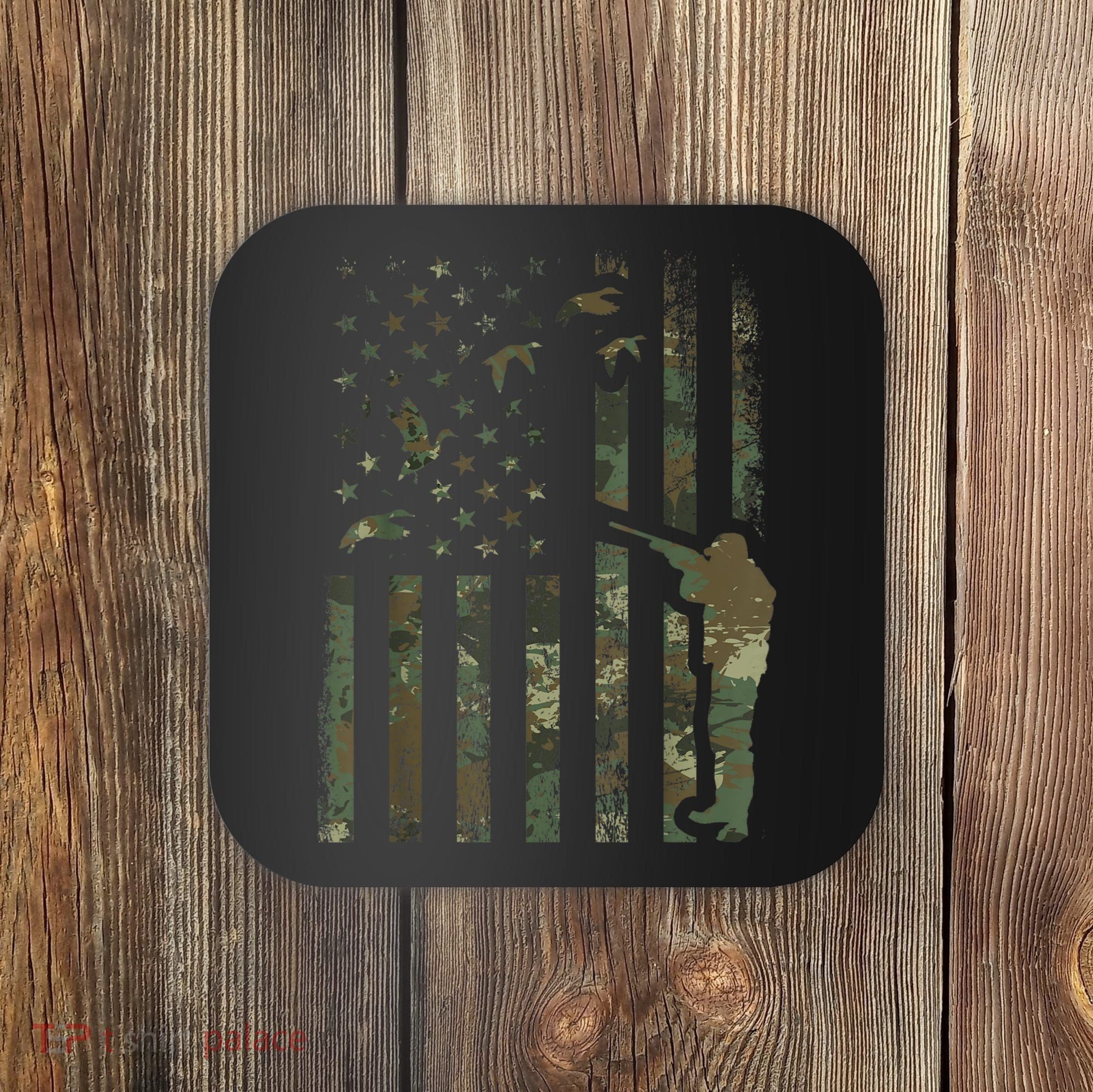 Duck Hunting Camo Men Camouflage Hunter American Flag Coaster