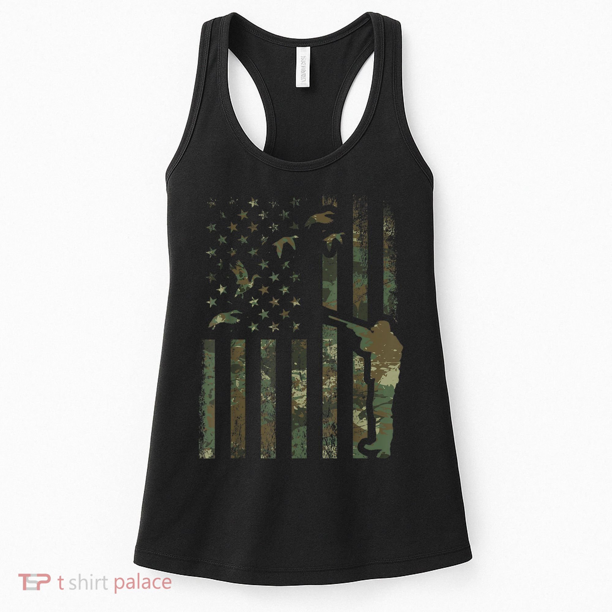 Duck Hunting Camo Men Camouflage Hunter American Flag Women's Tank Top