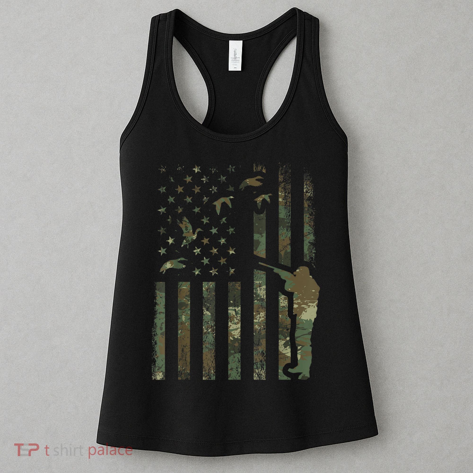 Duck Hunting Camo Men Camouflage Hunter American Flag Women's Tank Top