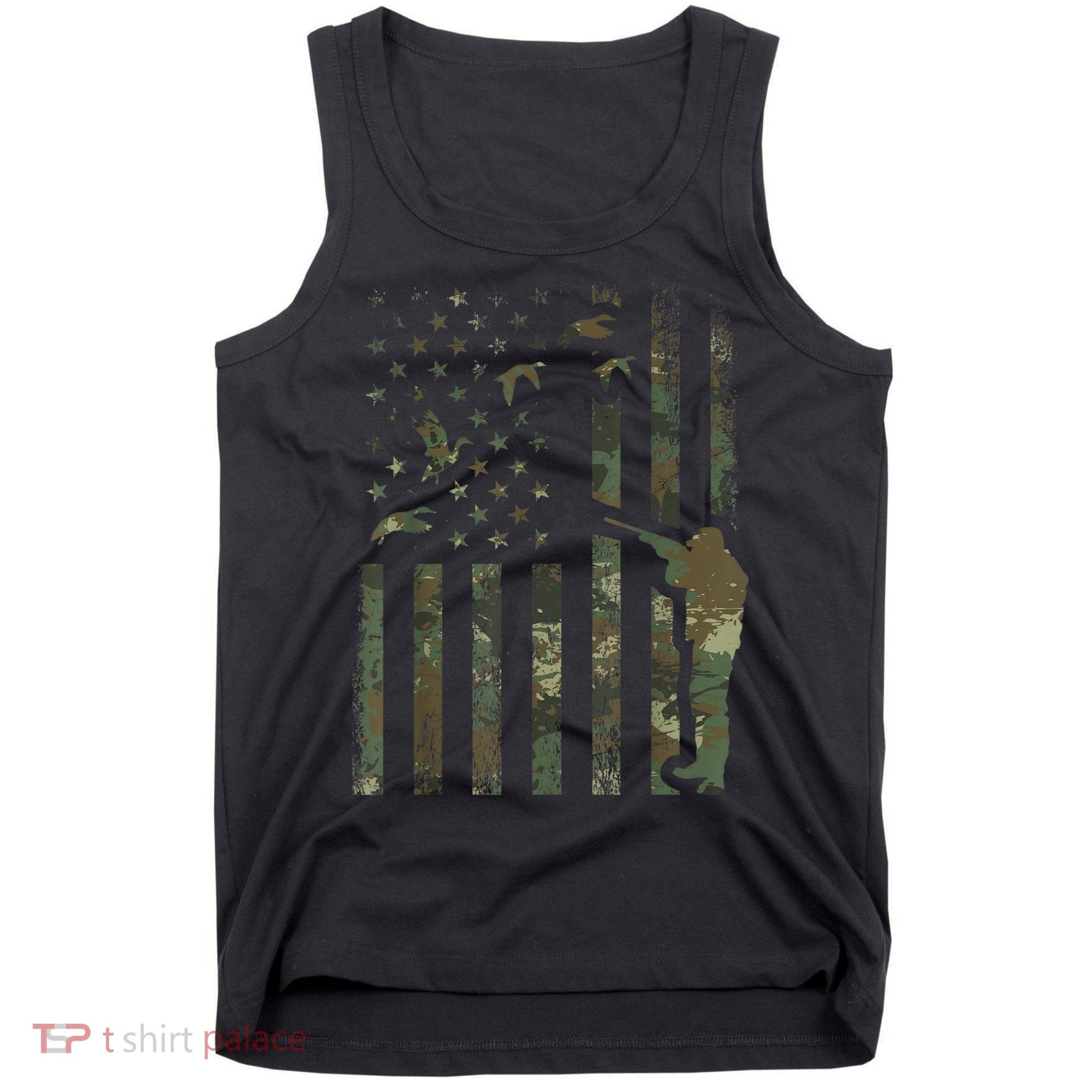 Duck Hunting Camo Men Camouflage Hunter American Flag Tank Top
