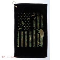Duck Hunting Camo Men Camouflage Hunter American Flag Golf Towel thumb 0