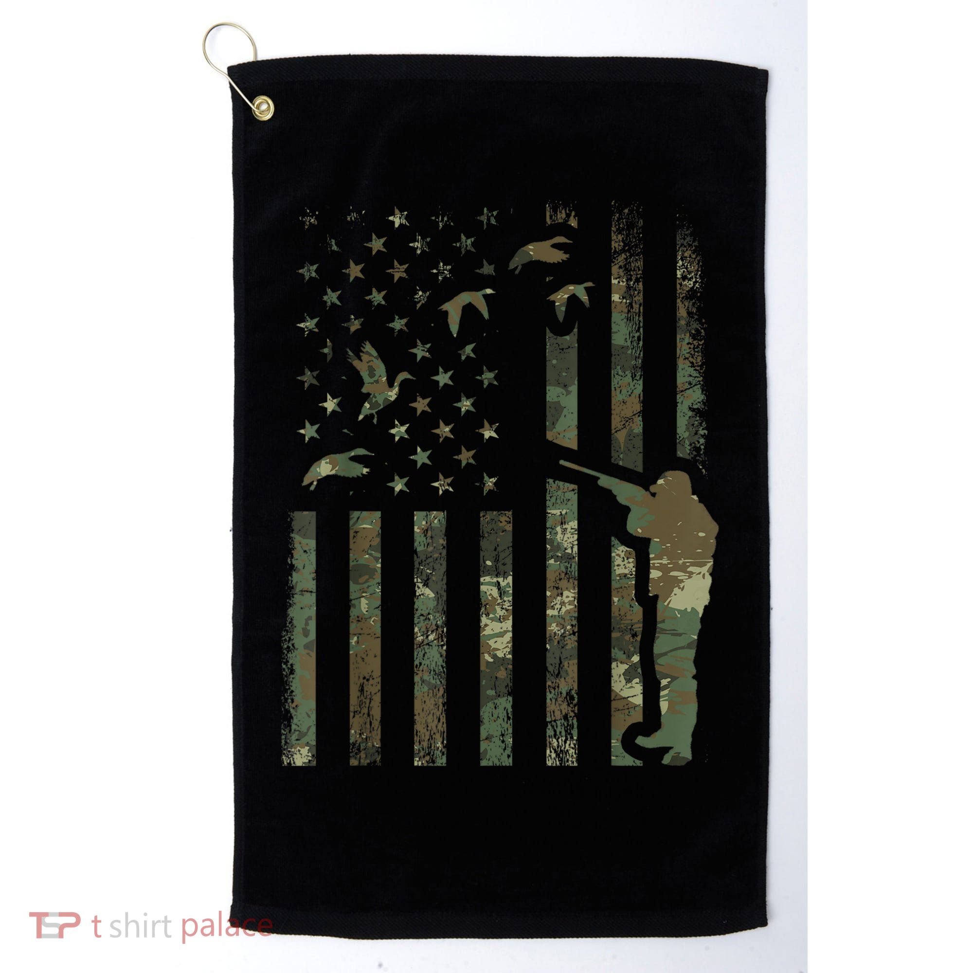 Duck Hunting Camo Men Camouflage Hunter American Flag Golf Towel