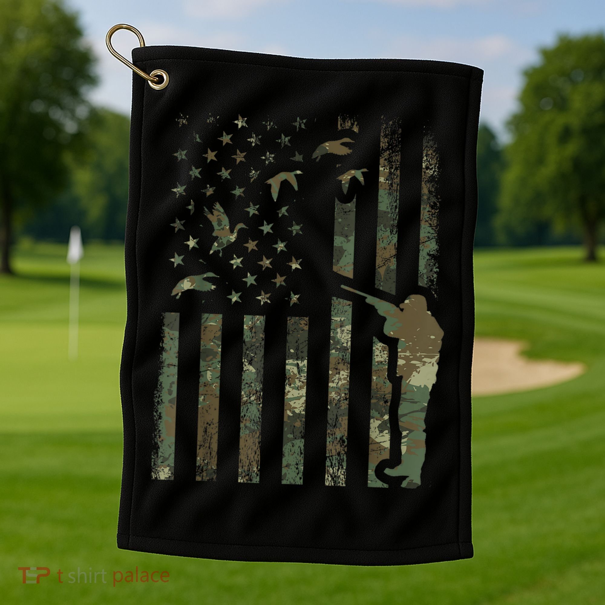 Duck Hunting Camo Men Camouflage Hunter American Flag Golf Towel