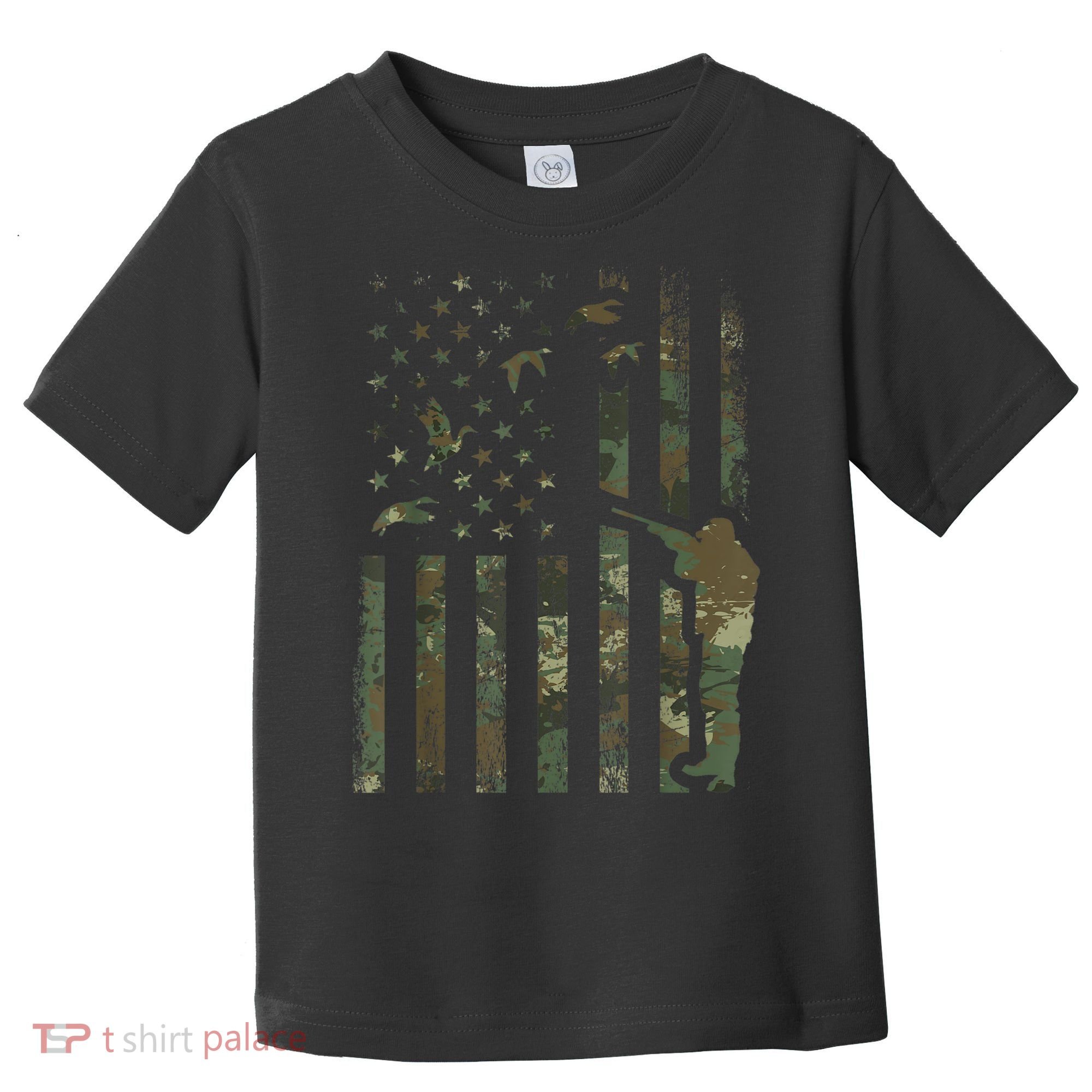Duck Hunting Camo Men Camouflage Hunter American Flag Toddler T-Shirt