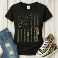 Duck Hunting Camo Men Camouflage Hunter American Flag Women's T-Shirt thumb 3