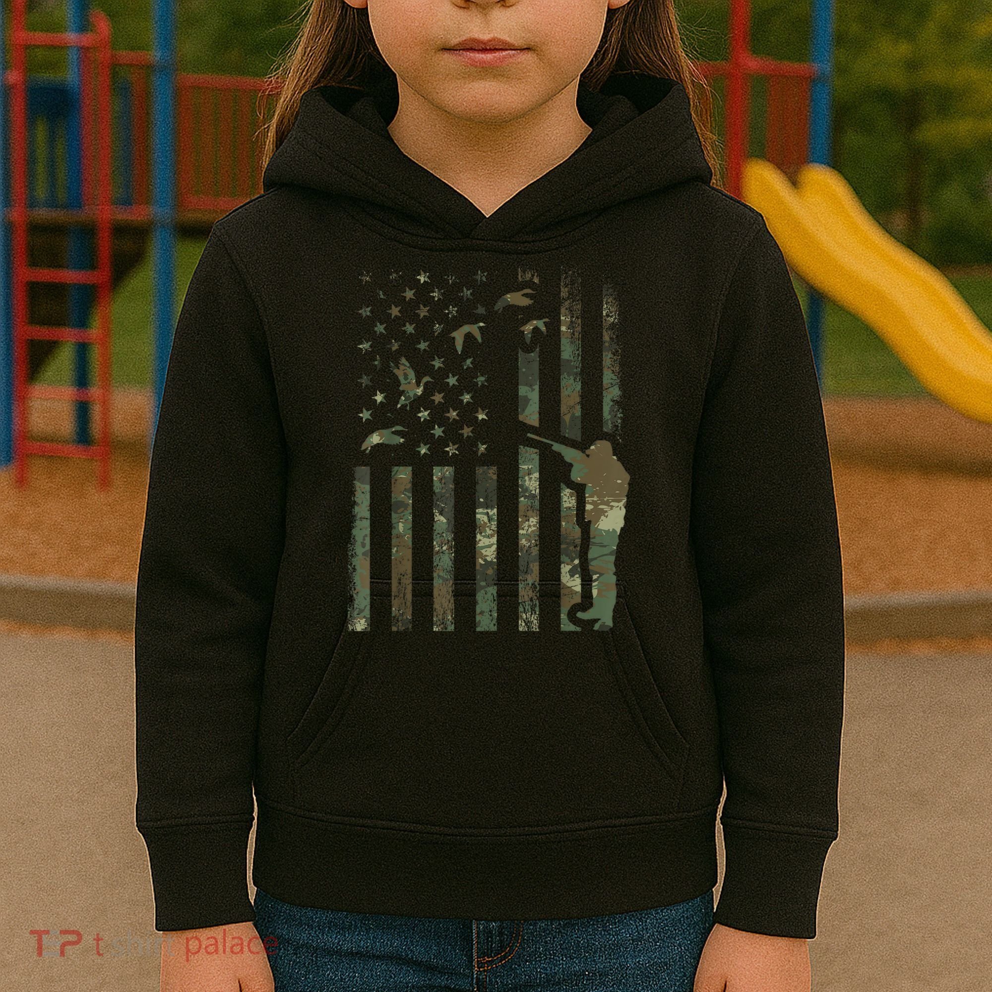 Duck Hunting Camo Men Camouflage Hunter American Flag Kids Hoodie